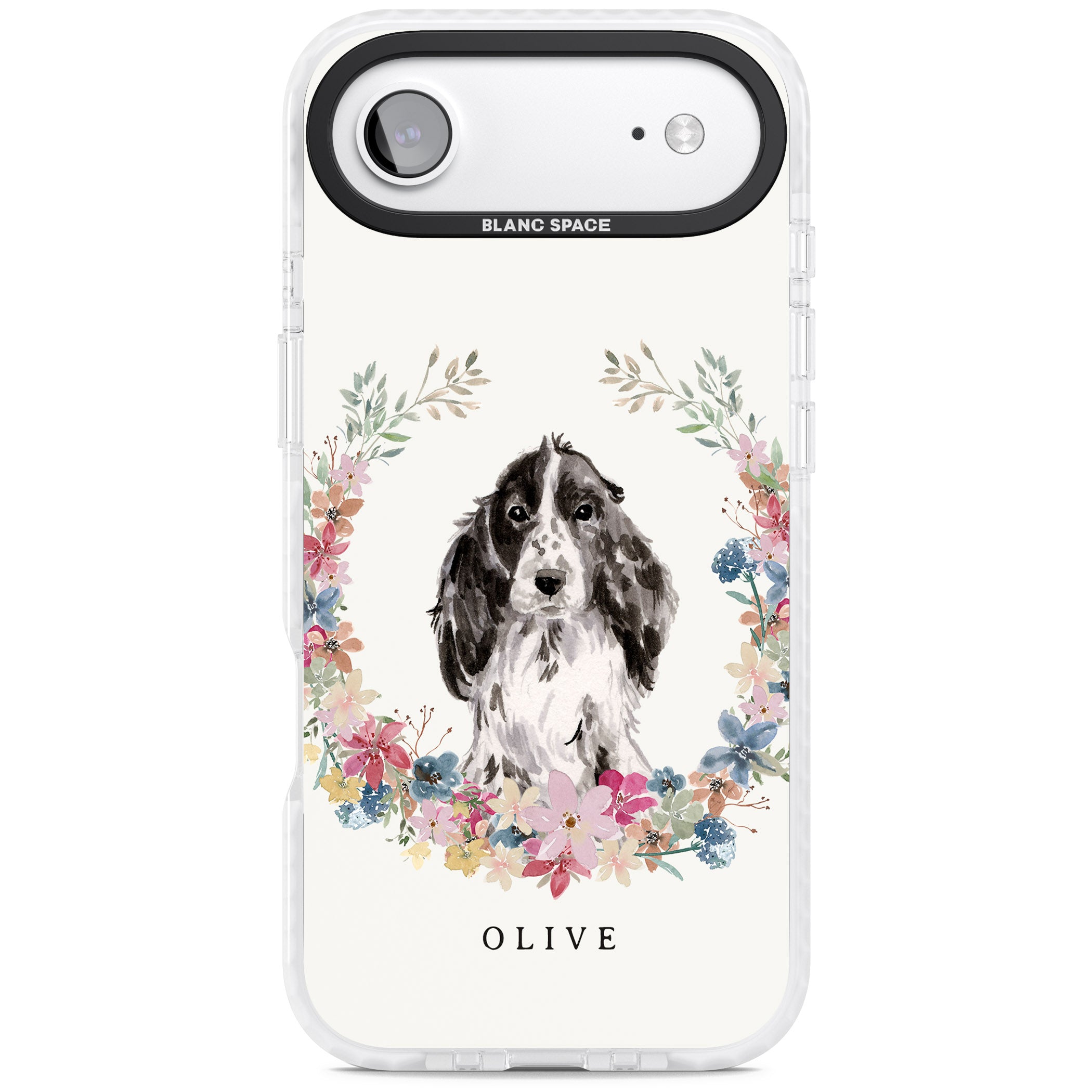 Personalised Black Cocker Spaniel Floral Portrait iPhone 17 Air Impact Clear Phone Case