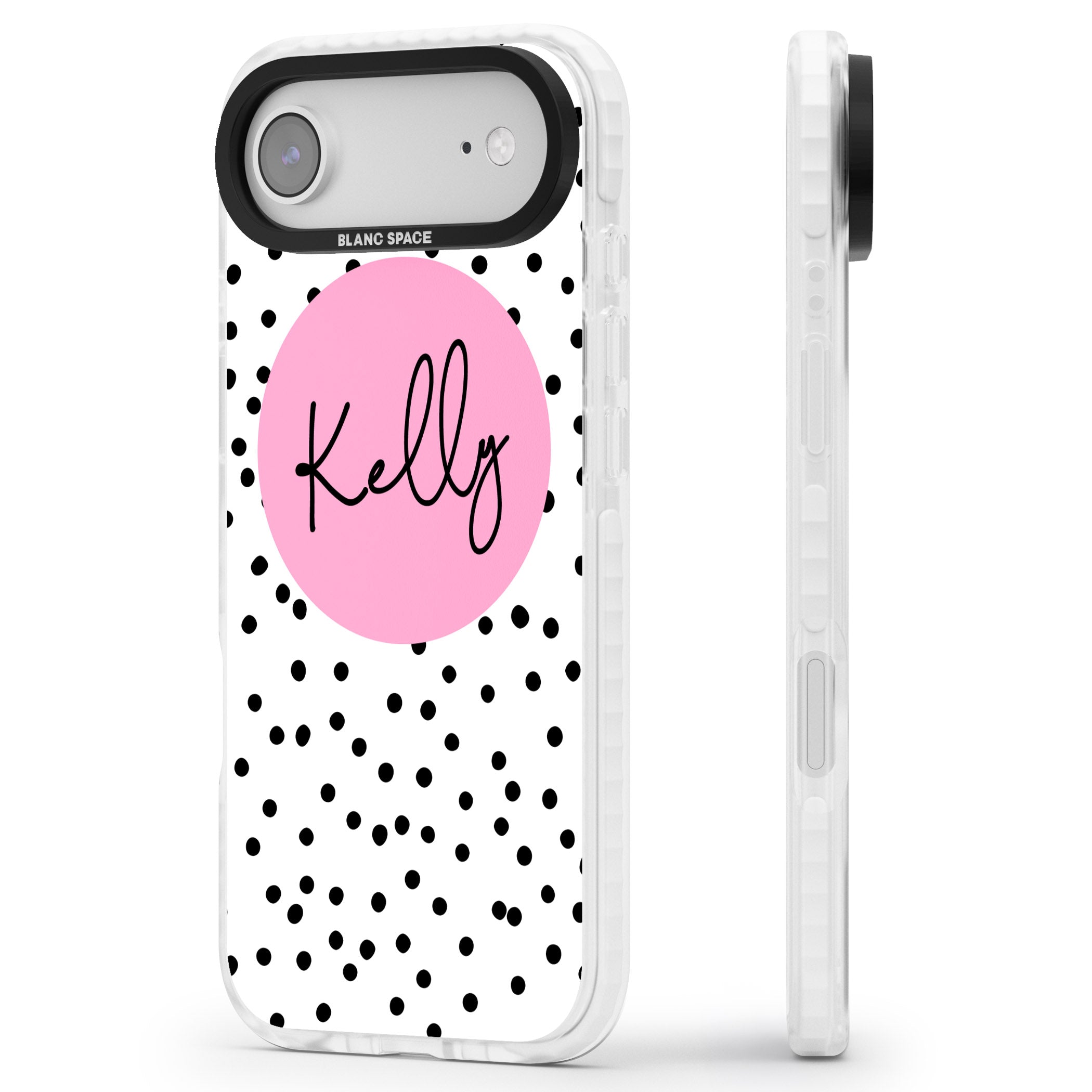 Personalised Pink Circle & Dots iPhone 17 Air Impact Clear Phone Case Side Profile