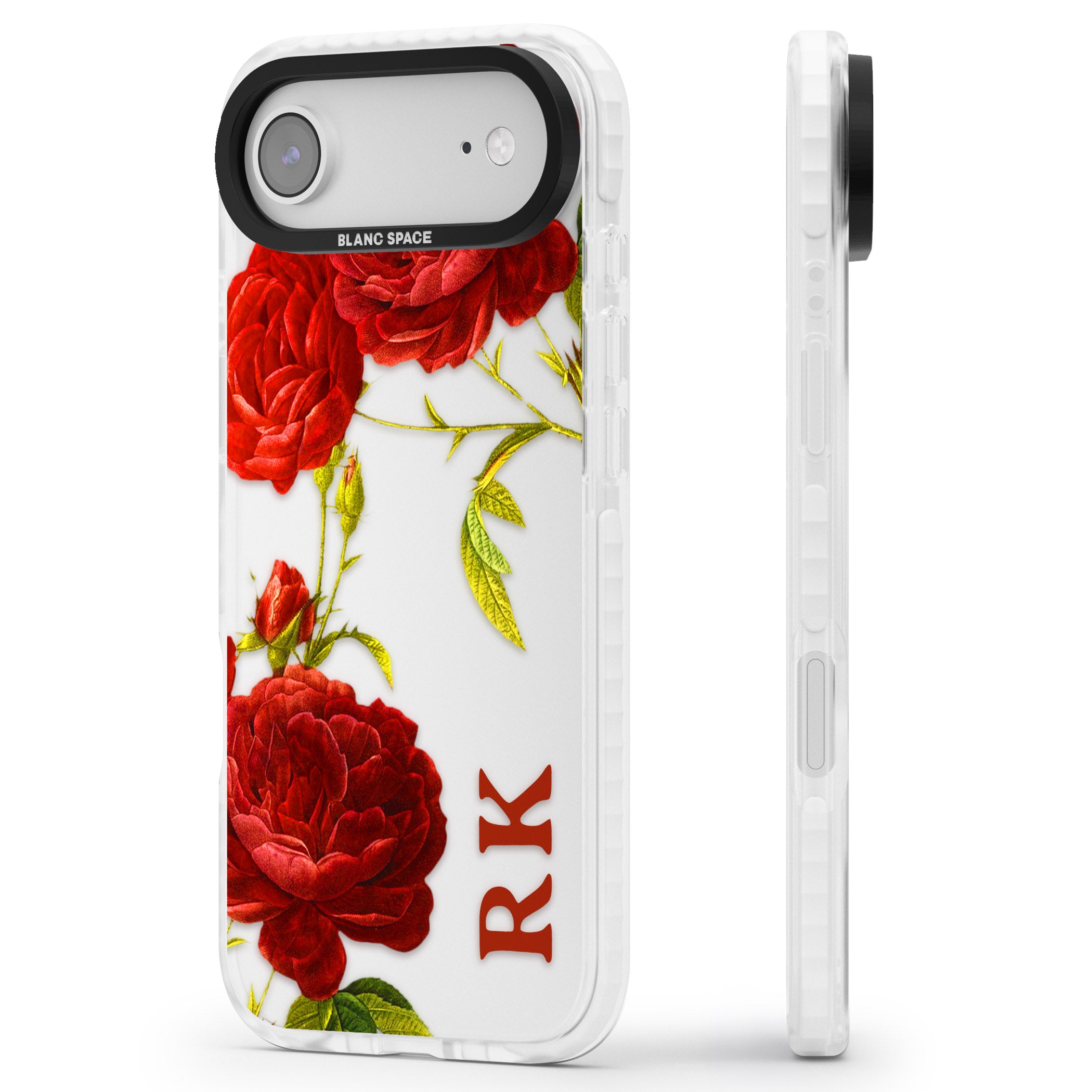 Personalised Vintage Floral Red Roses iPhone 17 Air Impact Clear Phone Case Side Profile