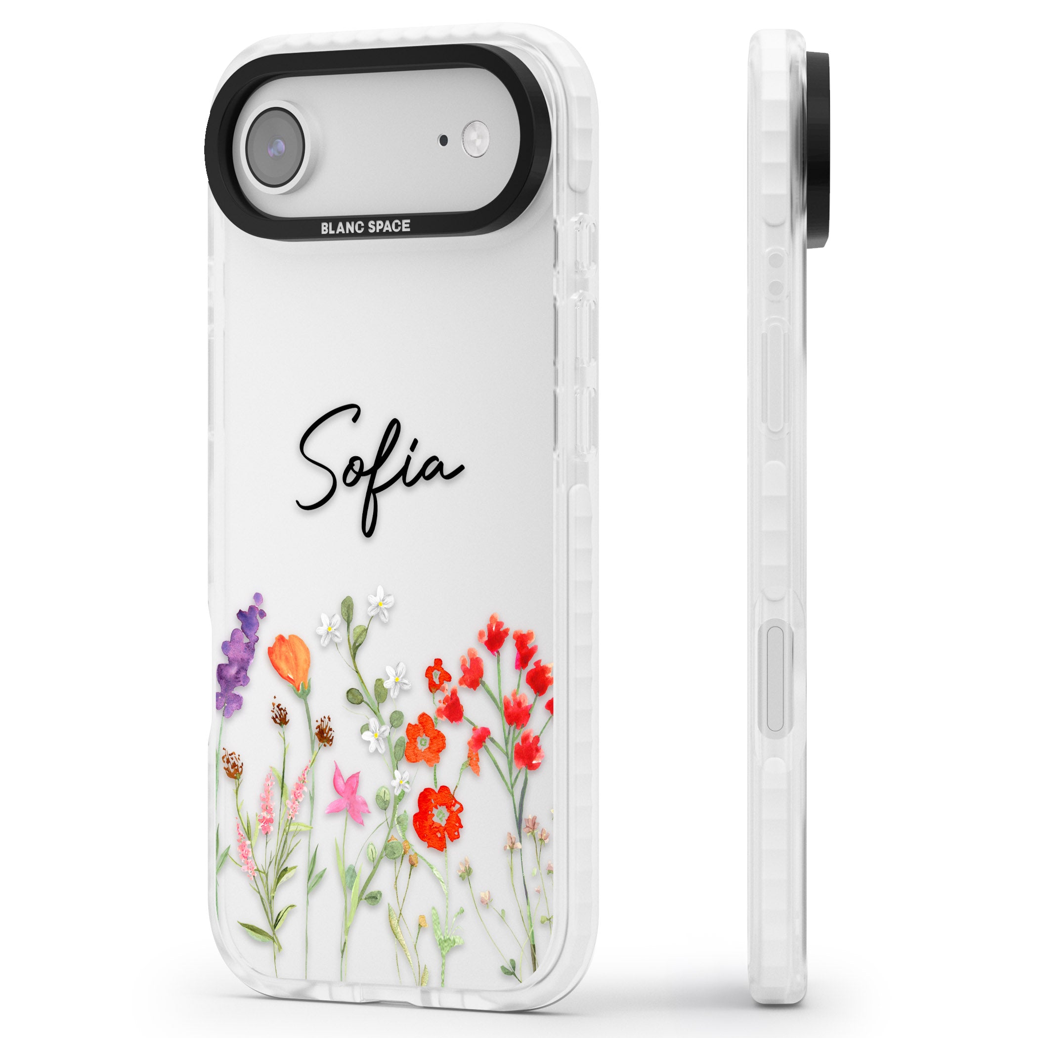 Personalised Spring Wildflowers iPhone 17 Air Impact Clear Phone Case Side Profile