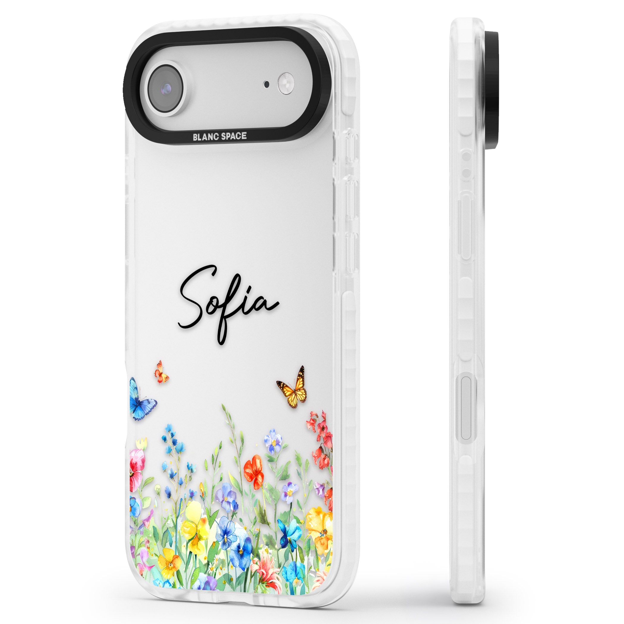 Personalised Buterflies Wildflowers iPhone 17 Air Impact Clear Phone Case Side Profile