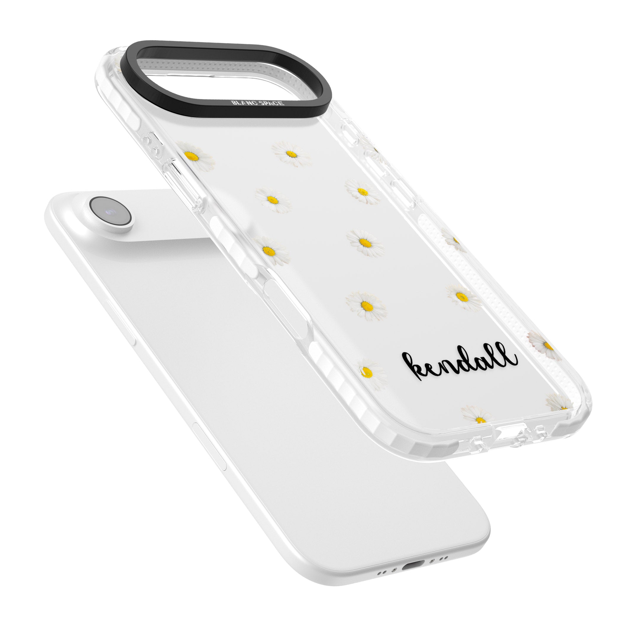 Personalised White Daisies & Cursive iPhone 17 Air Impact Clear Phone Case Colours