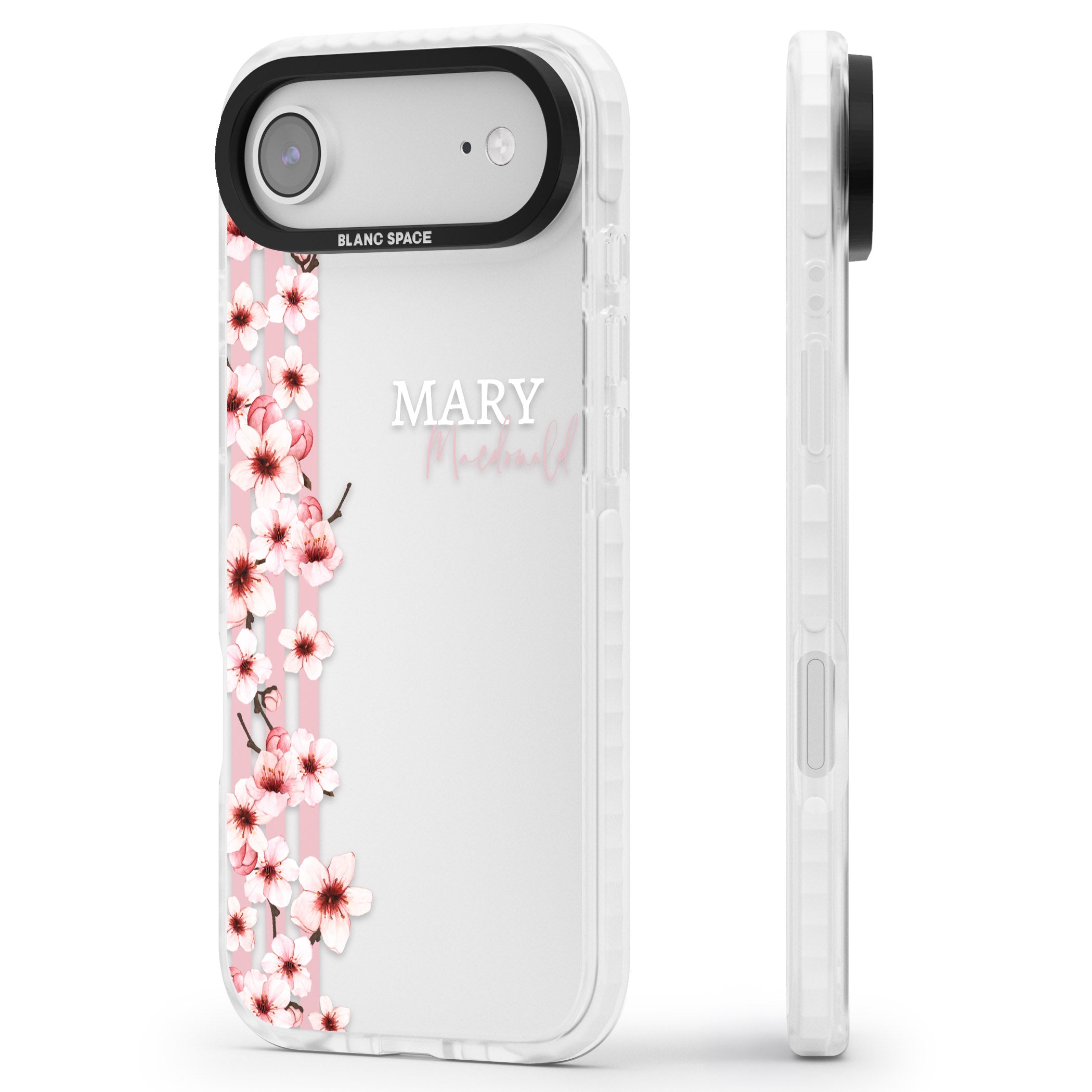Personalised Cherry Blossom Stripes iPhone 17 Air Impact Clear Phone Case Side Profile