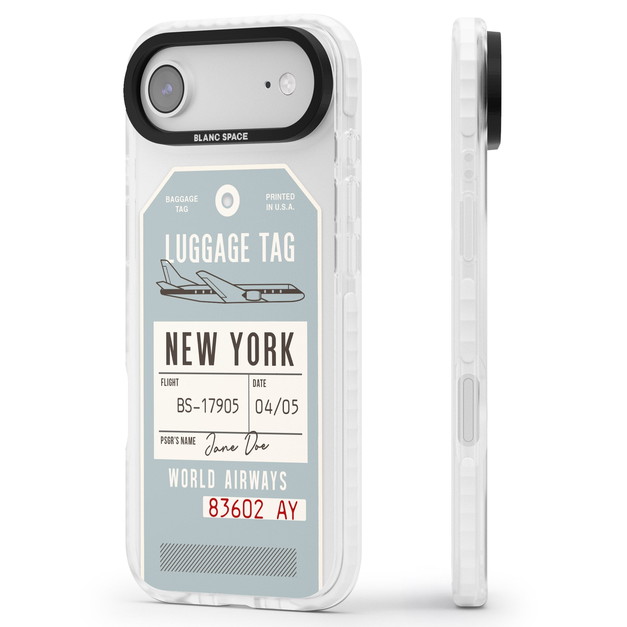 Personalised Vintage Usa Luggage Tag iPhone 17 Air Impact Clear Phone Case Side Profile