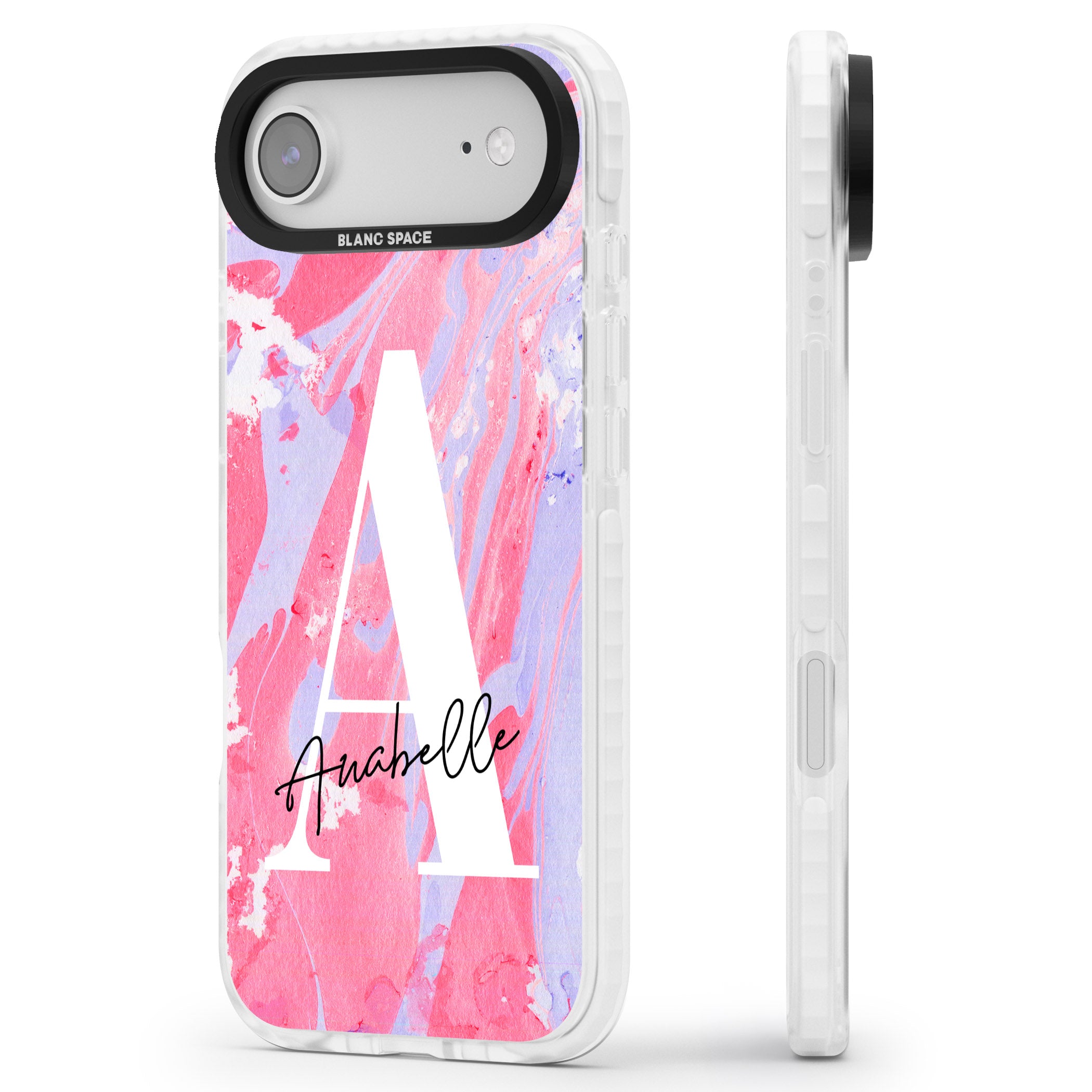 Personalised Pink & Purple Marble iPhone 17 Air Impact Clear Phone Case Side Profile