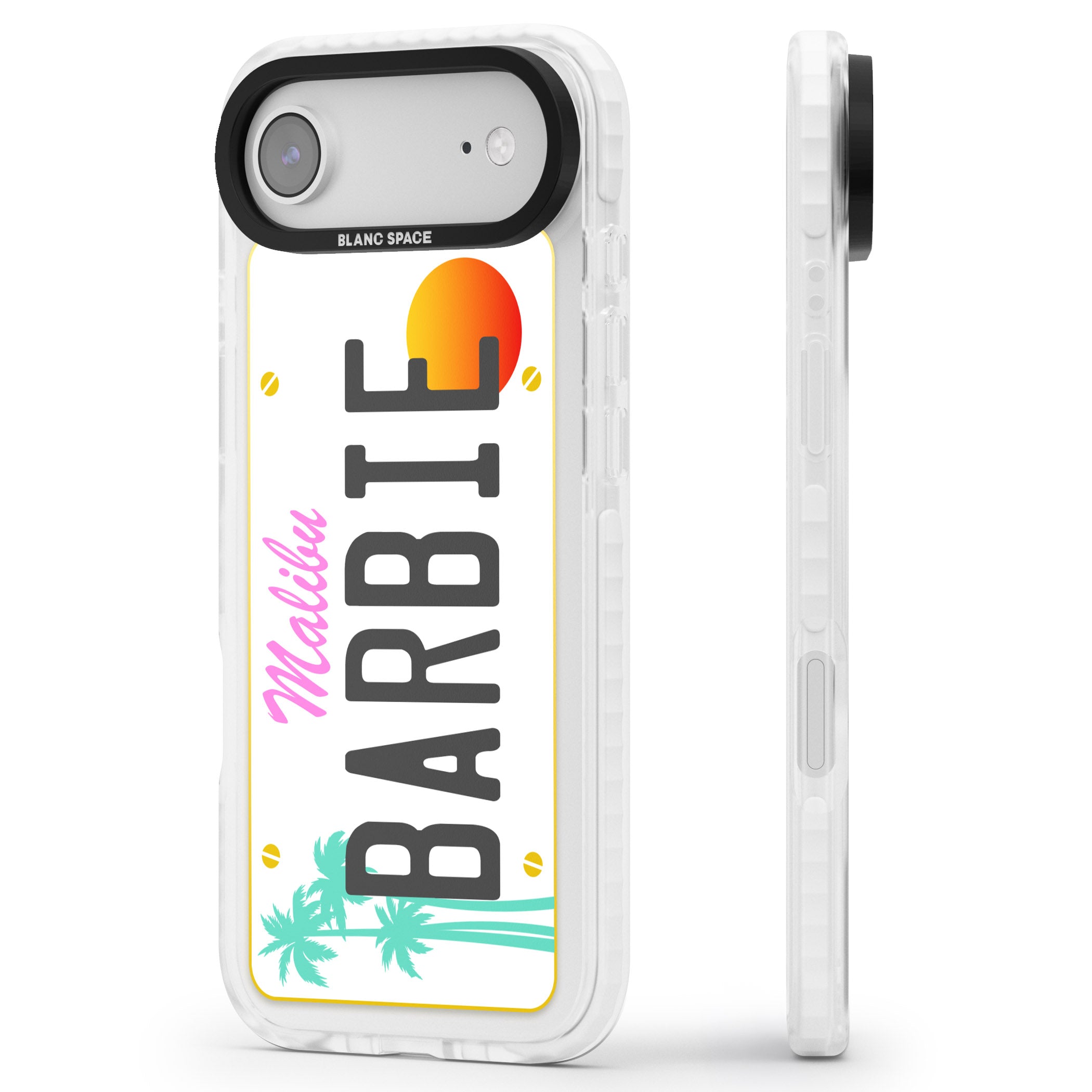 Personalised Malibu License Plate iPhone 17 Air Impact Clear Phone Case Side Profile