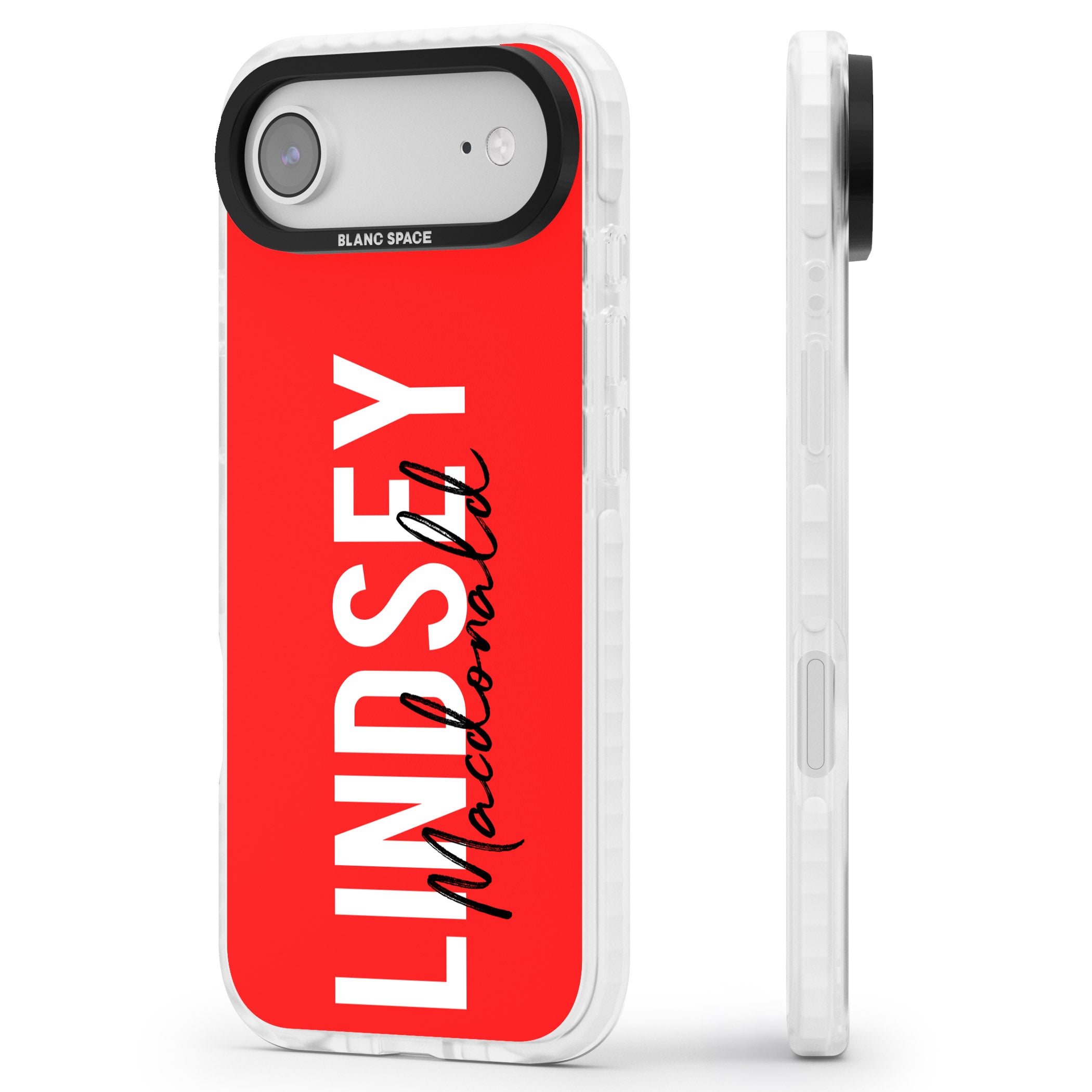 Personalised Bold Name: Red iPhone 17 Air Impact Clear Phone Case Side Profile