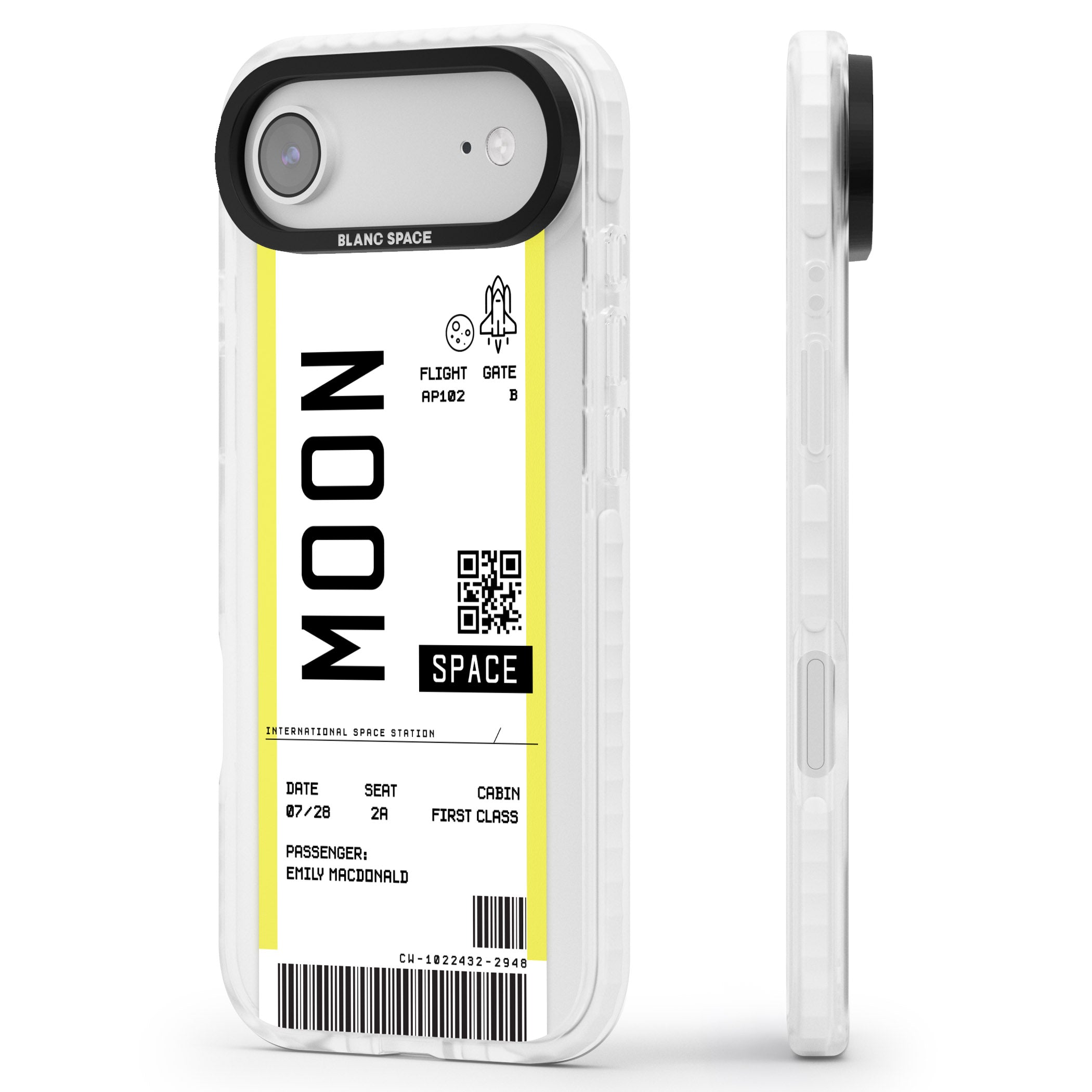 Personalised Moon Travel Ticket iPhone 17 Air Impact Clear Phone Case Side Profile