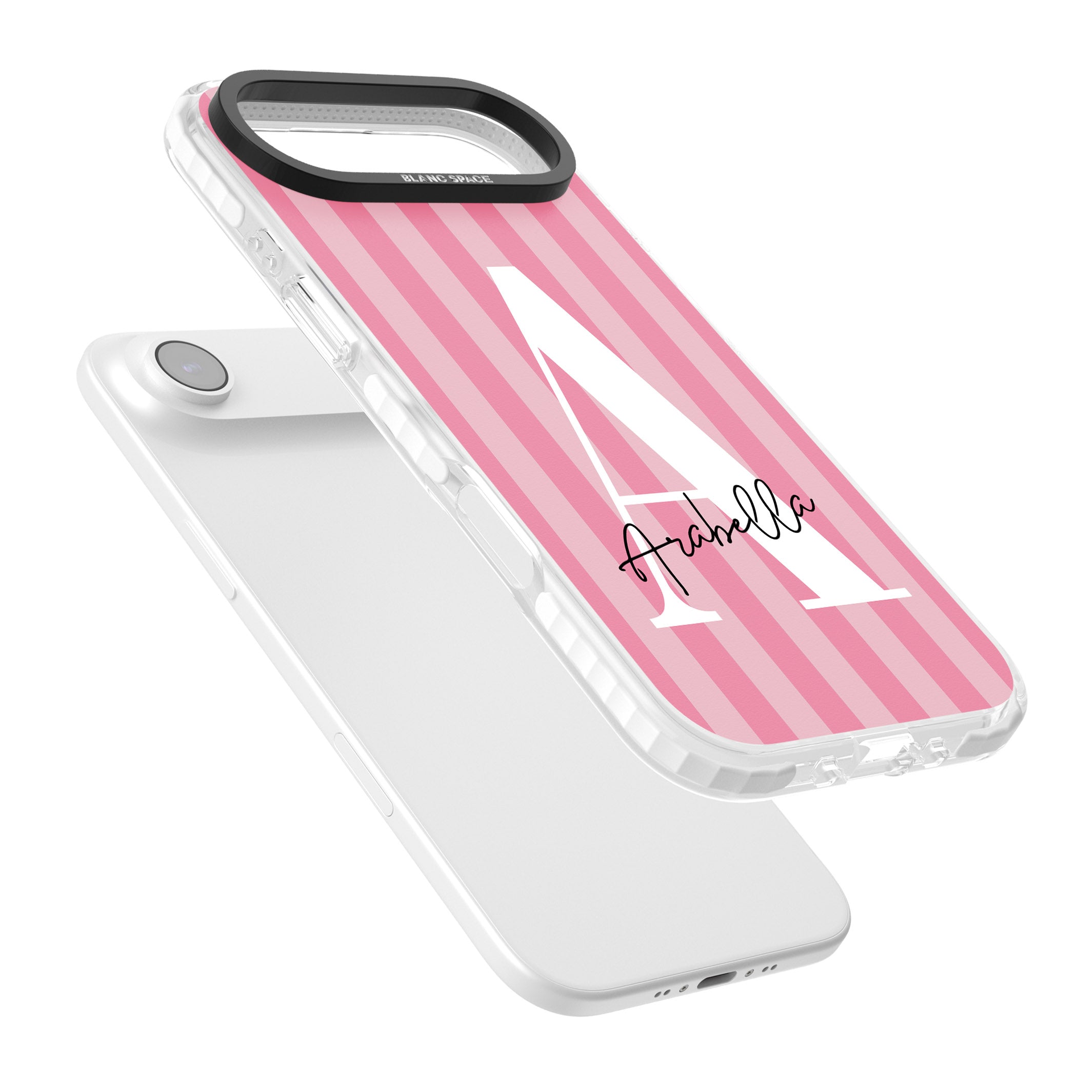 Personalised Pink Stripes Initial iPhone 17 Air Impact Clear Phone Case Colours