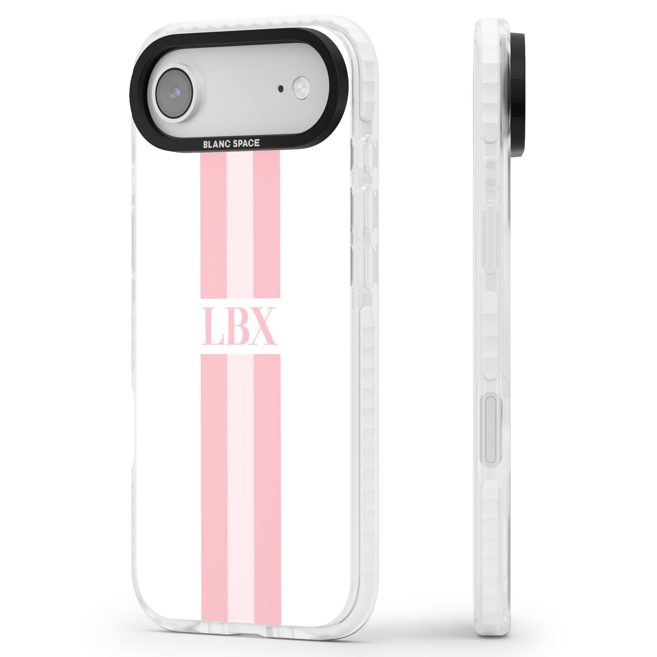 Personalised Minimal Pink Stripe iPhone 17 Air Impact Clear Phone Case Side Profile