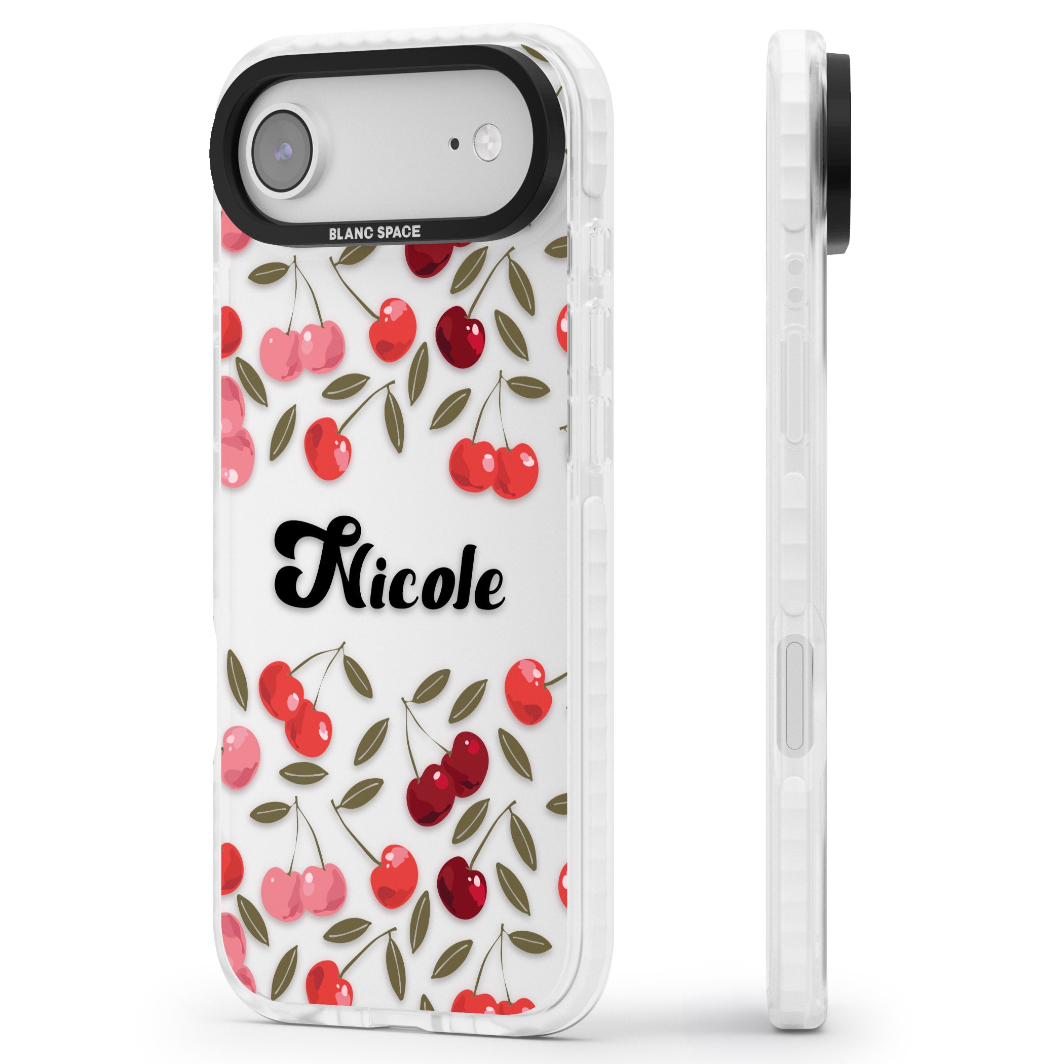 Personalised Cherry Pattern iPhone 17 Air Impact Clear Phone Case Side Profile