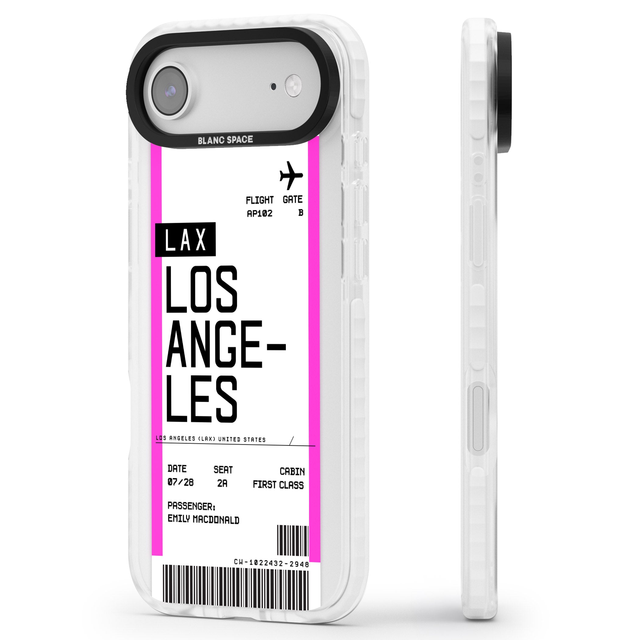 Personalised Los Angeles Boarding Pass iPhone 17 Air Impact Clear Phone Case Side Profile