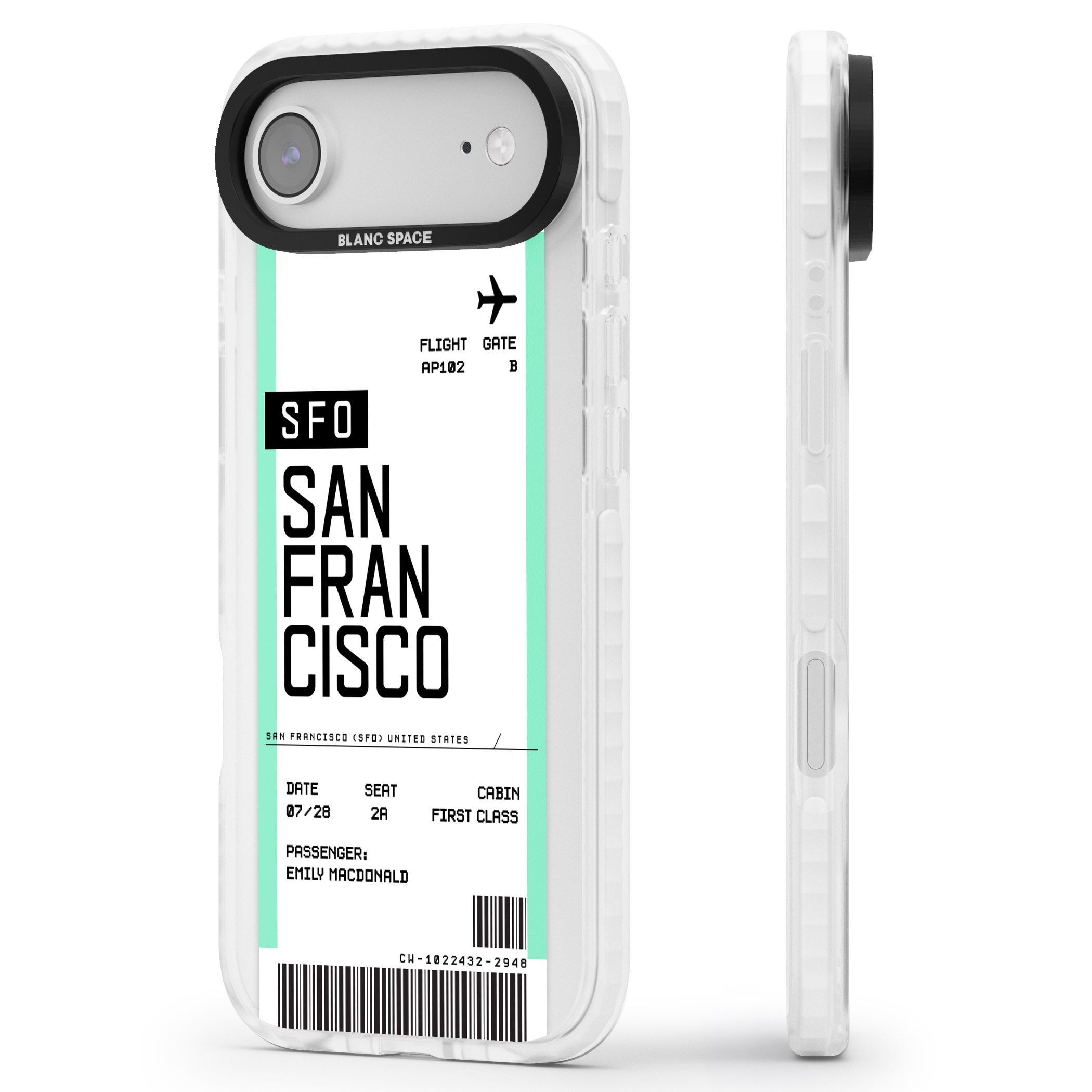 Personalised San Francisco Boarding Pass iPhone 17 Air Impact Clear Phone Case Side Profile
