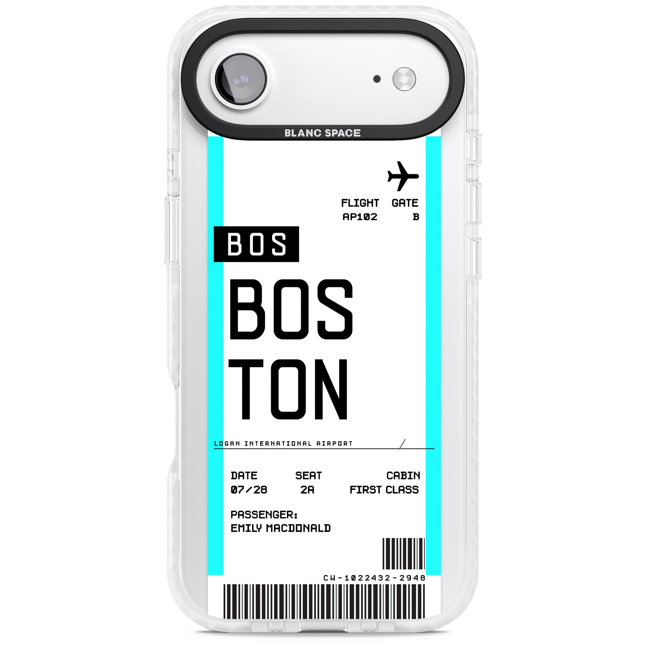 Personalised Boston Boarding Pass iPhone 17 Air Impact Clear Phone Case