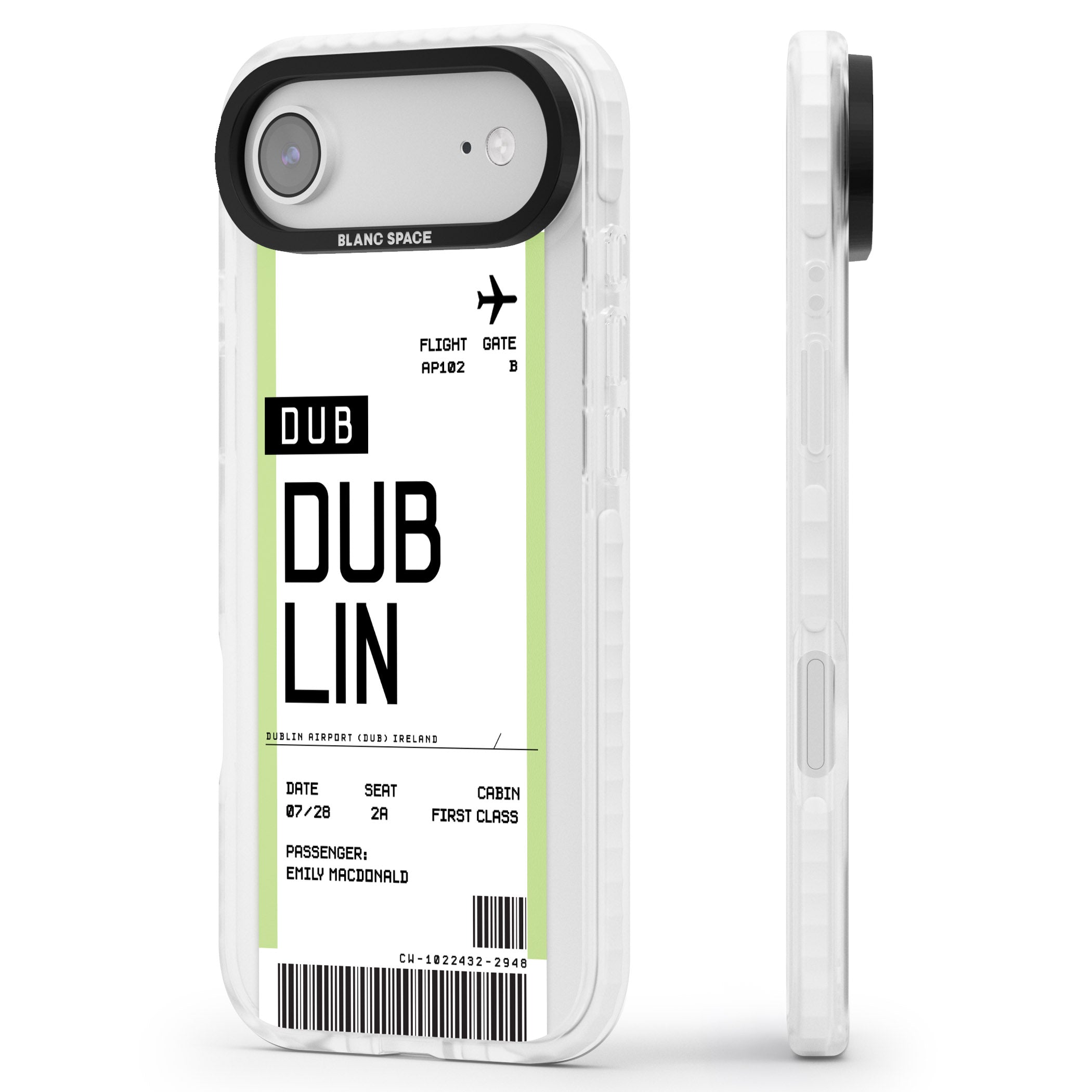 Personalised Dublin Boarding Pass iPhone 17 Air Impact Clear Phone Case Side Profile
