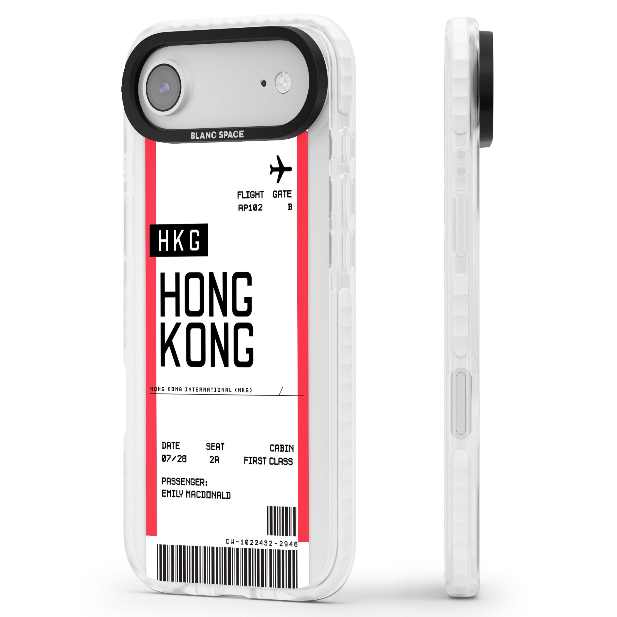 Personalised Hong Kong Boarding Pass iPhone 17 Air Impact Clear Phone Case Side Profile