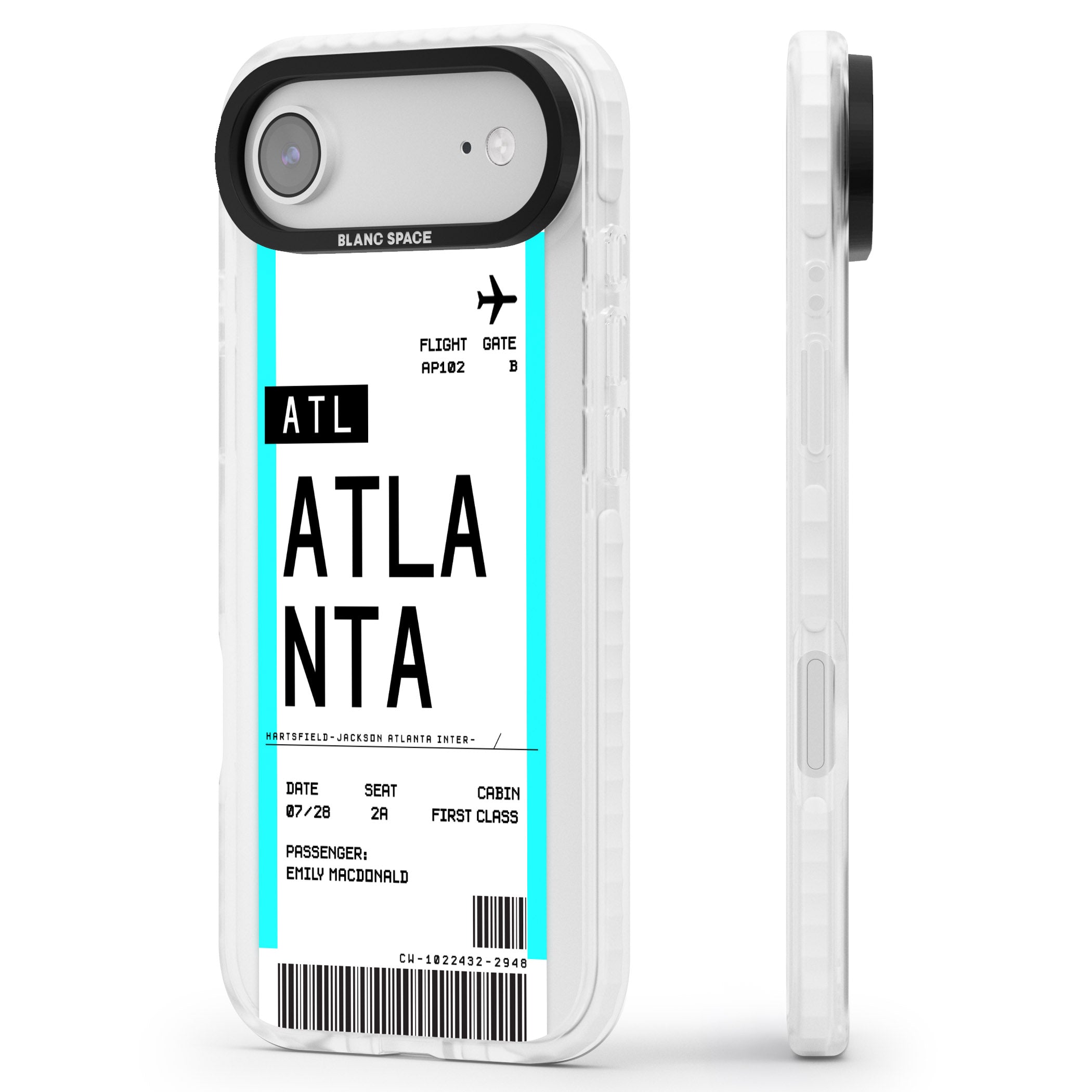 Personalised Atlanta Boarding Pass iPhone 17 Air Impact Clear Phone Case Side Profile