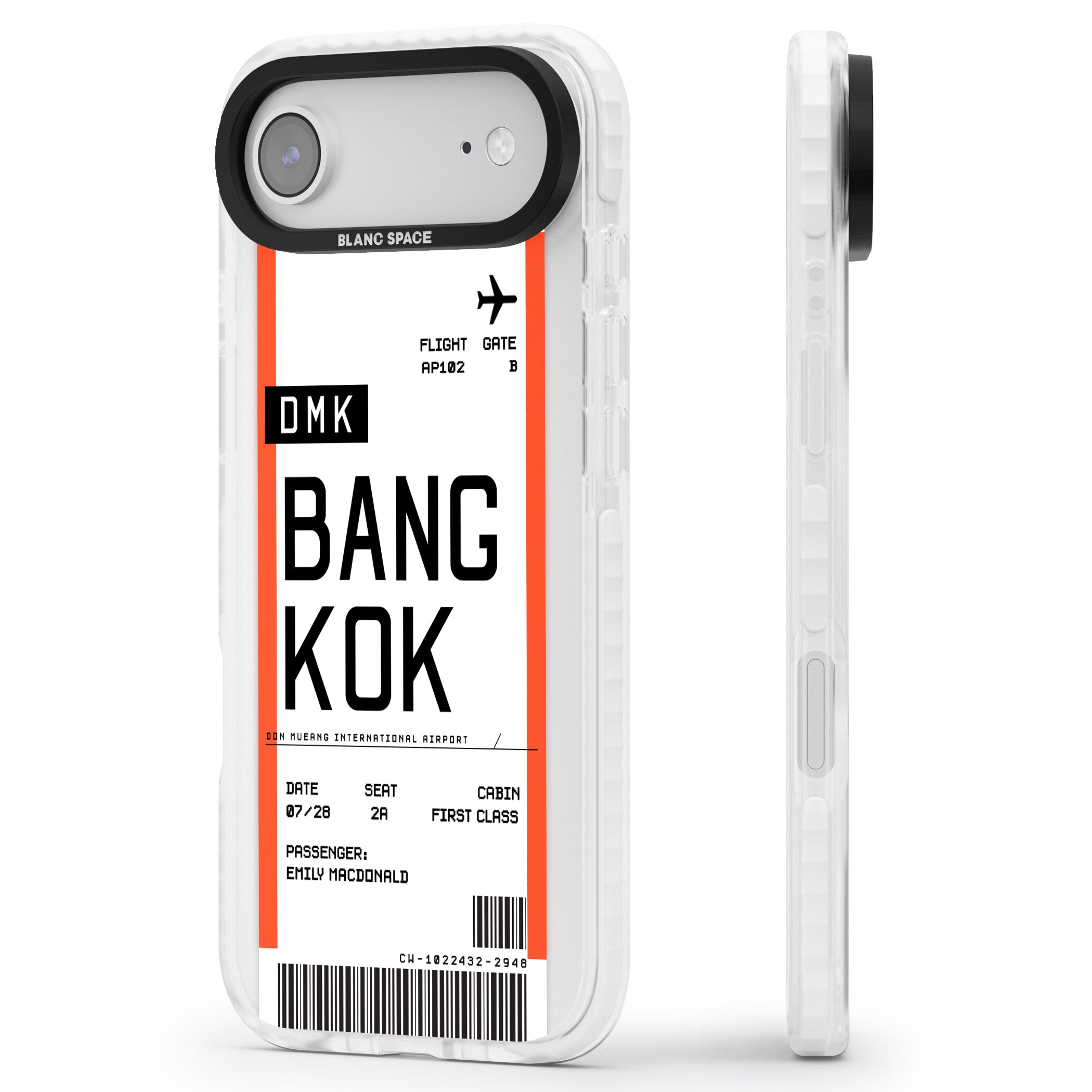 Personalised Bangkok Boarding Pass iPhone 17 Air Impact Clear Phone Case Side Profile