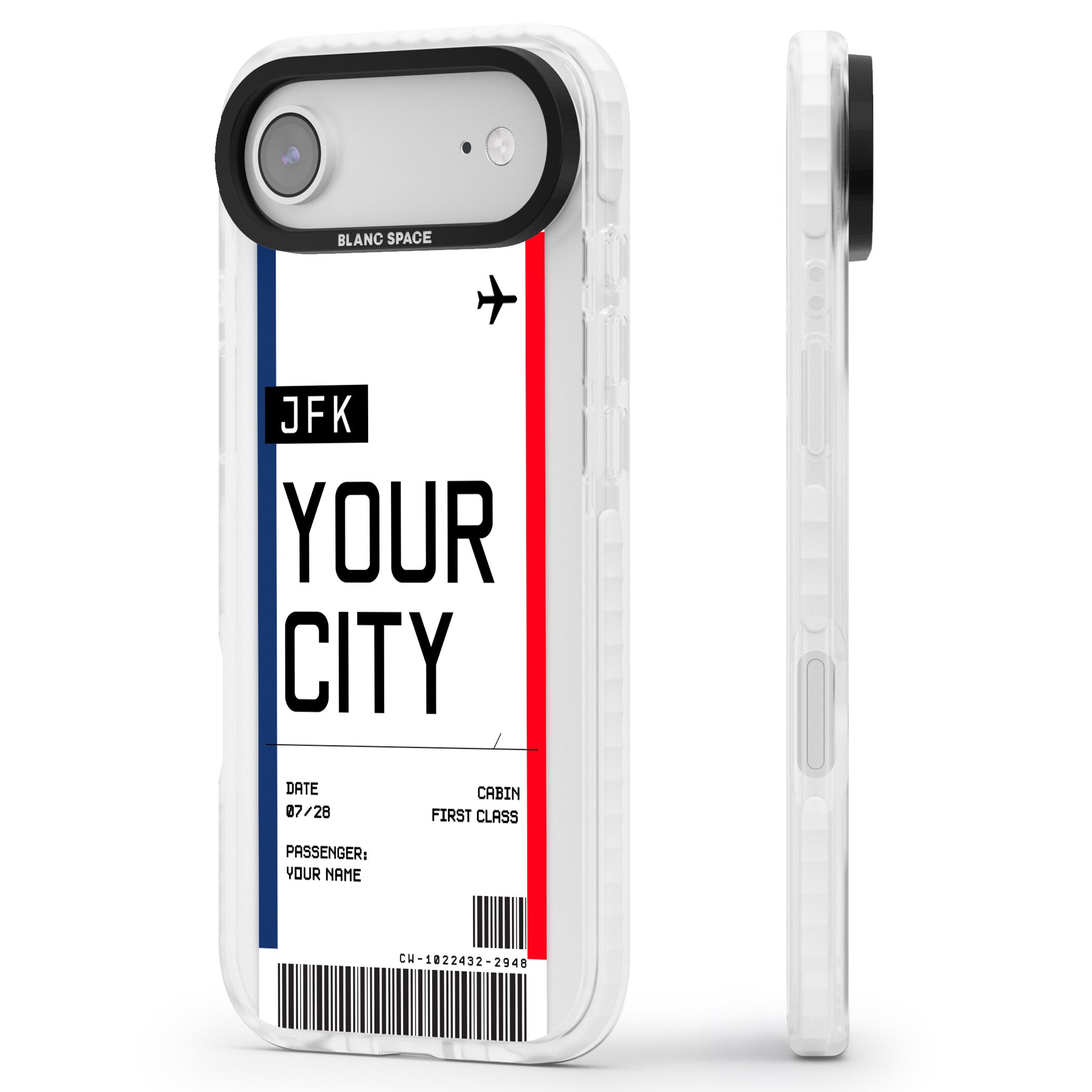 Personalised Create Your Own Boarding Pass Ticket iPhone 17 Air Impact Clear Phone Case Side Profile