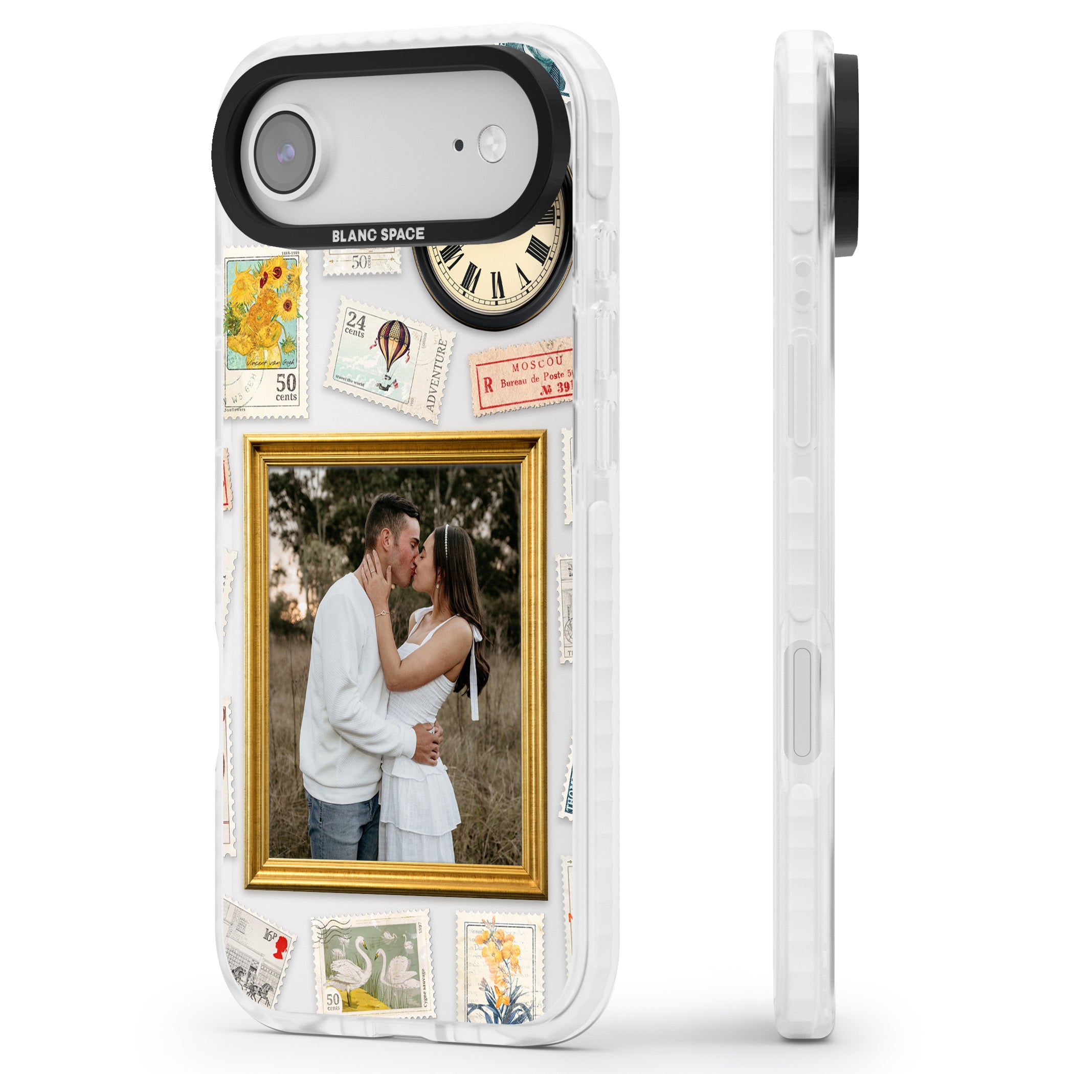 Personalised Vintage Photo Frame Collage iPhone 17 Air Impact Clear Phone Case Side Profile