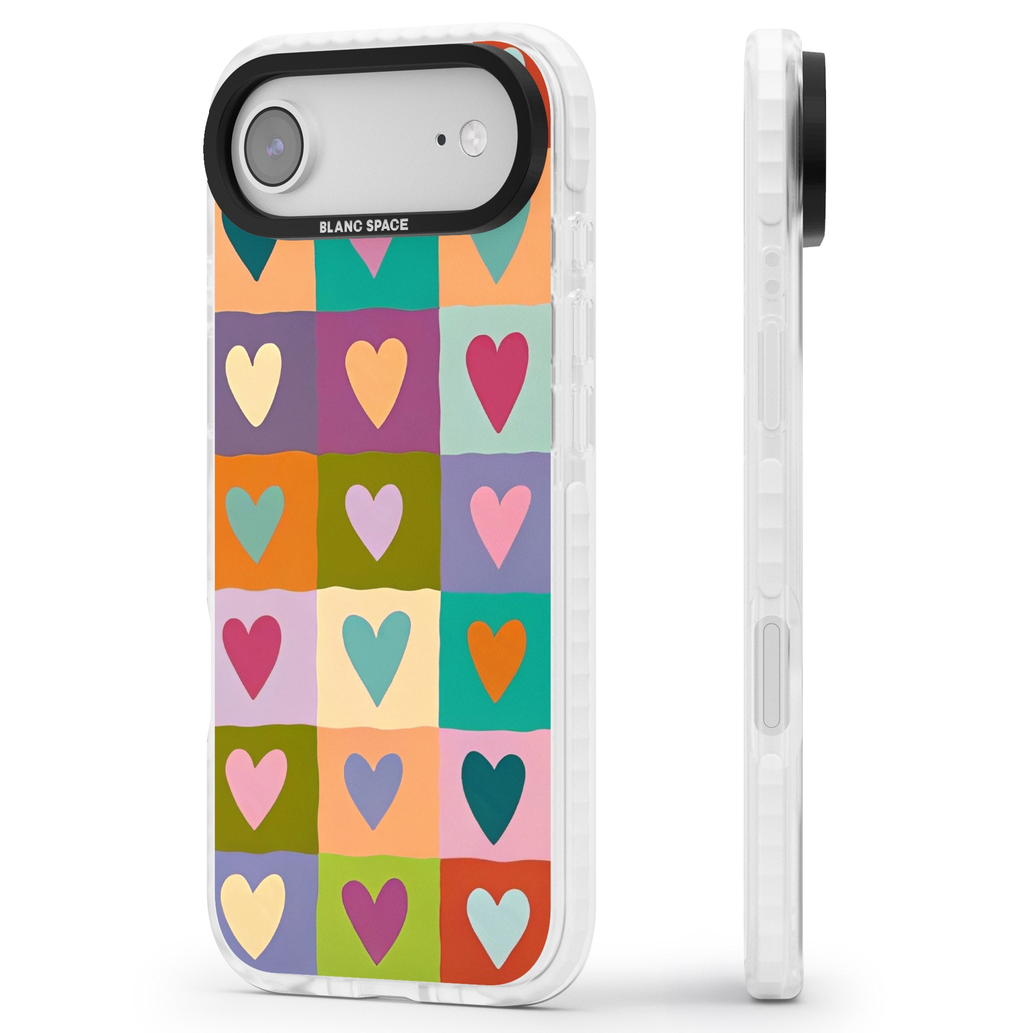 Multicolour Checked Hearts iPhone 17 Air Impact Clear Phone Case Side Profile