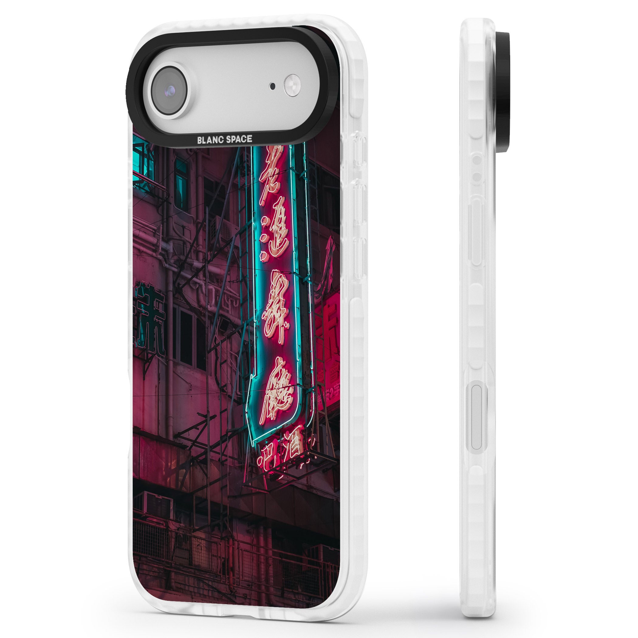 Neon Kanji Cityscape iPhone 17 Air Impact Clear Phone Case Side Profile
