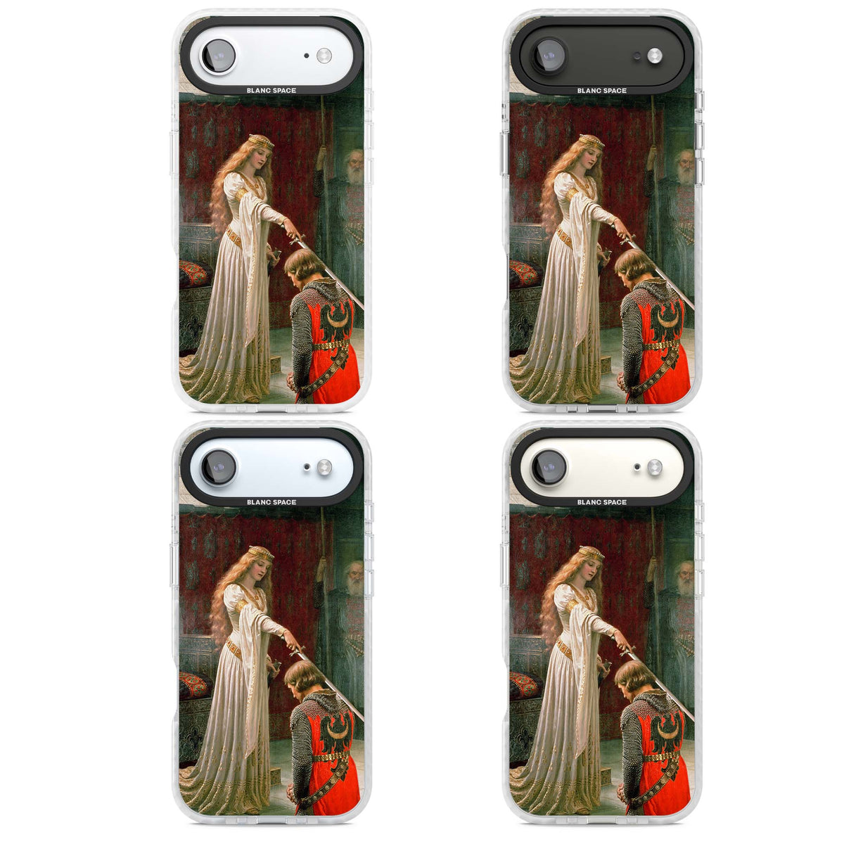 The Accolade renaissance art iPhone case featuring Edmund Blair Leighton's painting of a queen knighting a kneeling knight | Black Impact case for iPhone Air