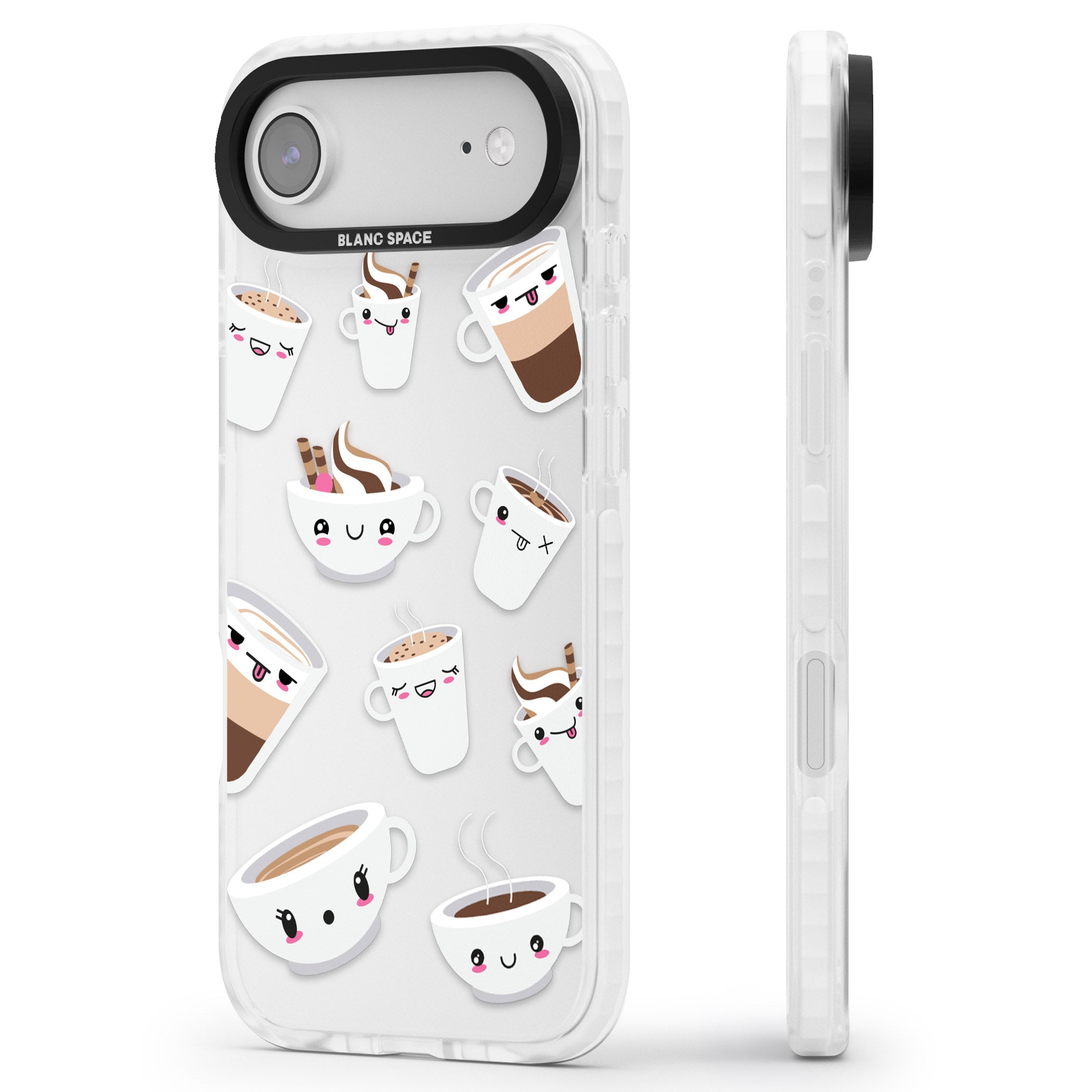 Coffee Faces iPhone 17 Air Impact Clear Phone Case Side Profile