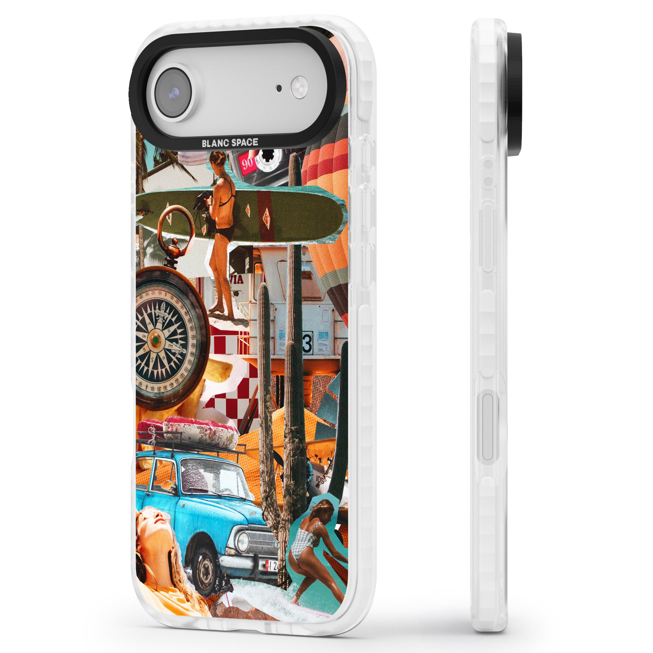 Vintage Collage: Road Trip iPhone 17 Air Impact Clear Phone Case Side Profile