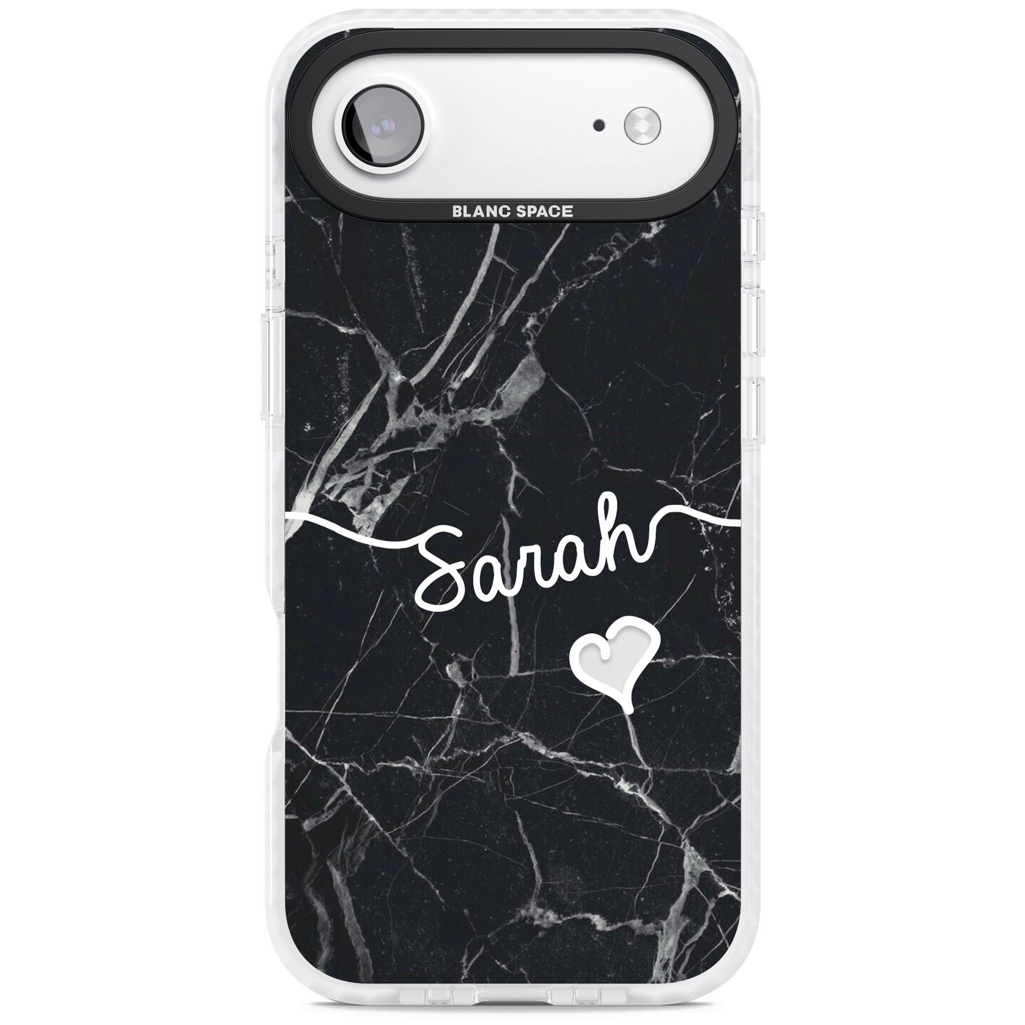 Personalised Black Marble Heart iPhone 17 Air Impact Clear Phone Case