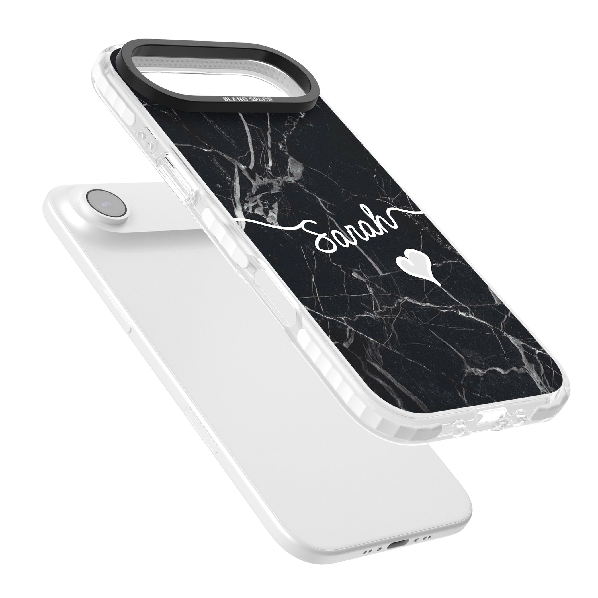 Personalised Black Marble Heart iPhone 17 Air Impact Clear Phone Case Colours