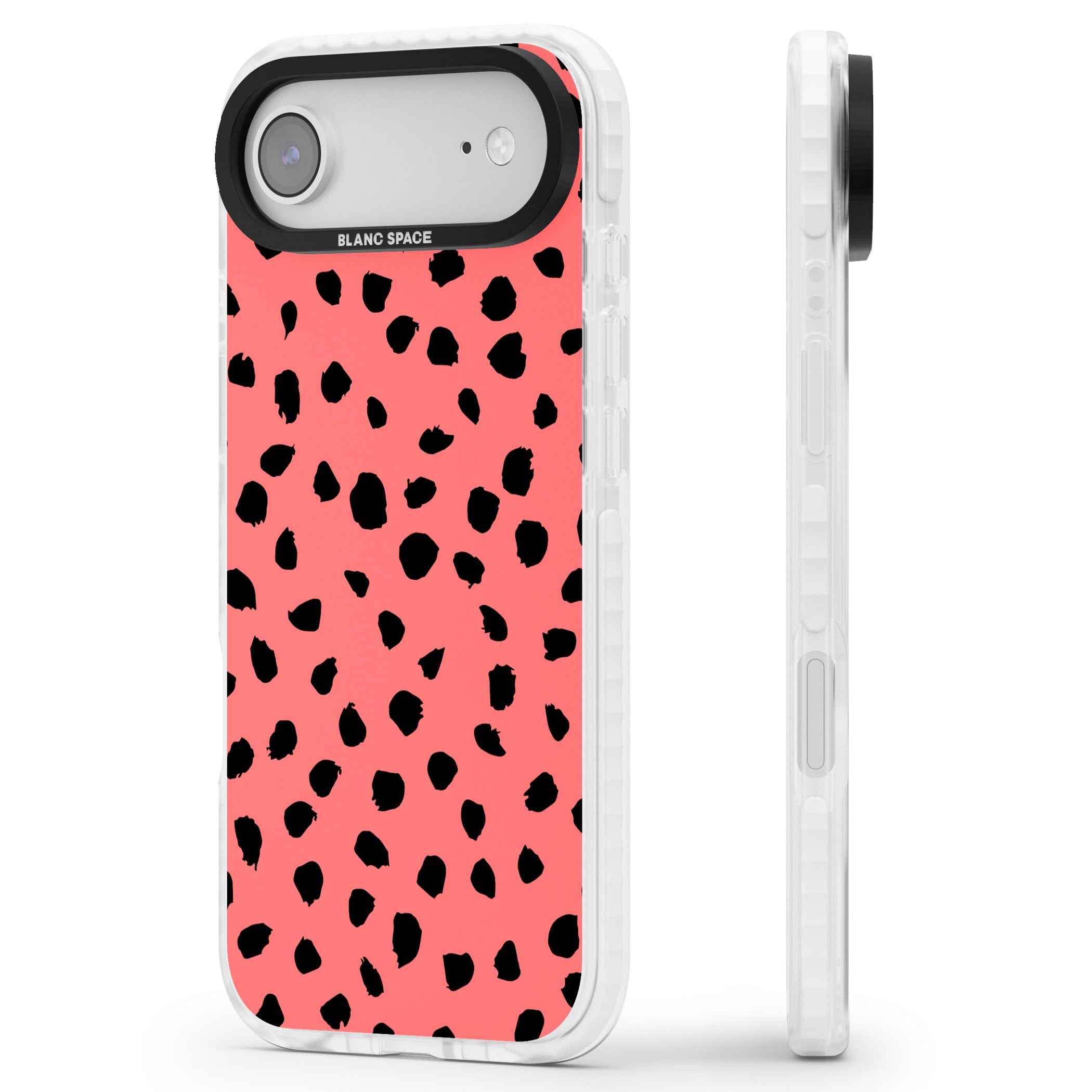Black Dalmatian Spots On Coral iPhone 17 Air Impact Clear Phone Case Side Profile