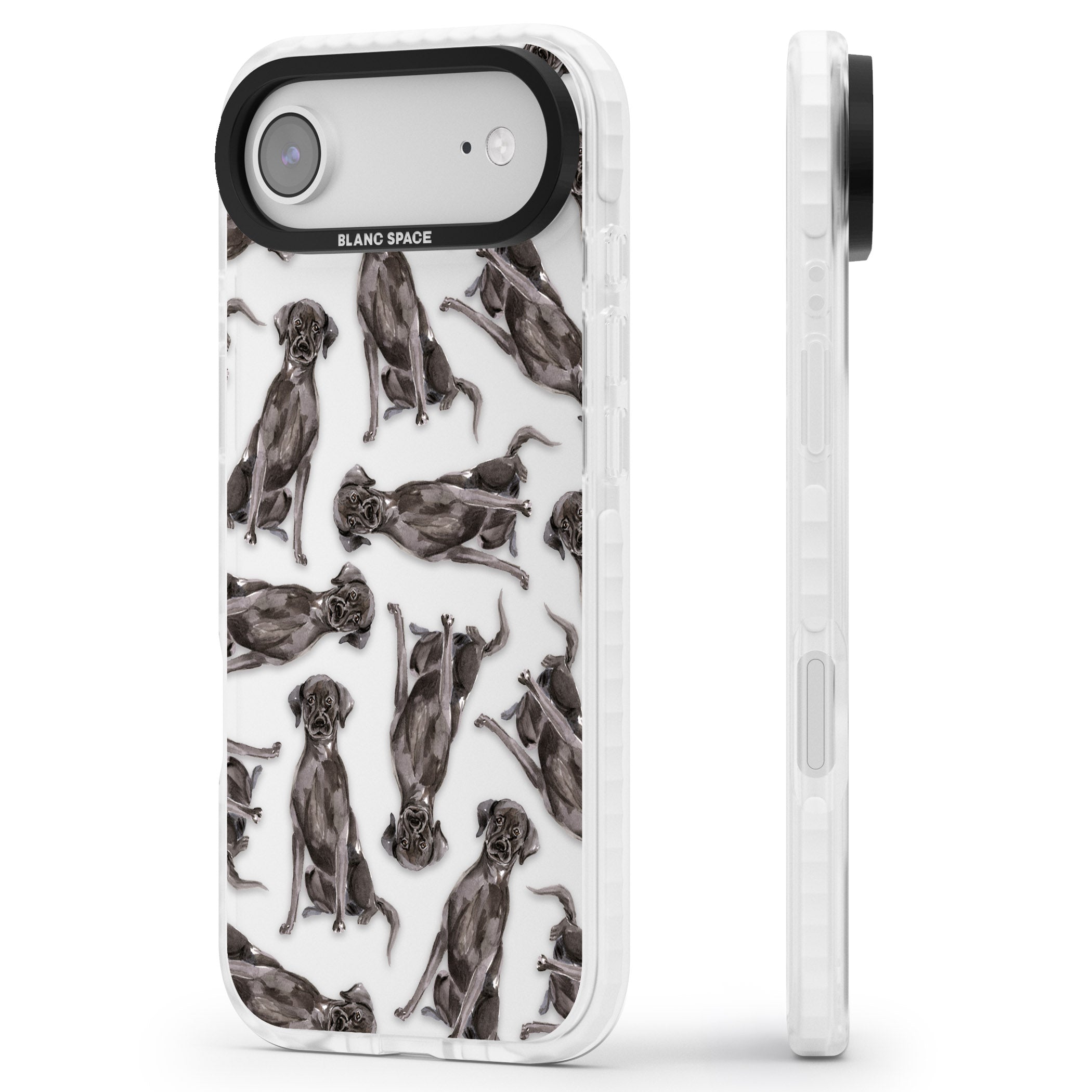 Black Labrador Watercolor Pattern iPhone 17 Air Impact Clear Phone Case Side Profile