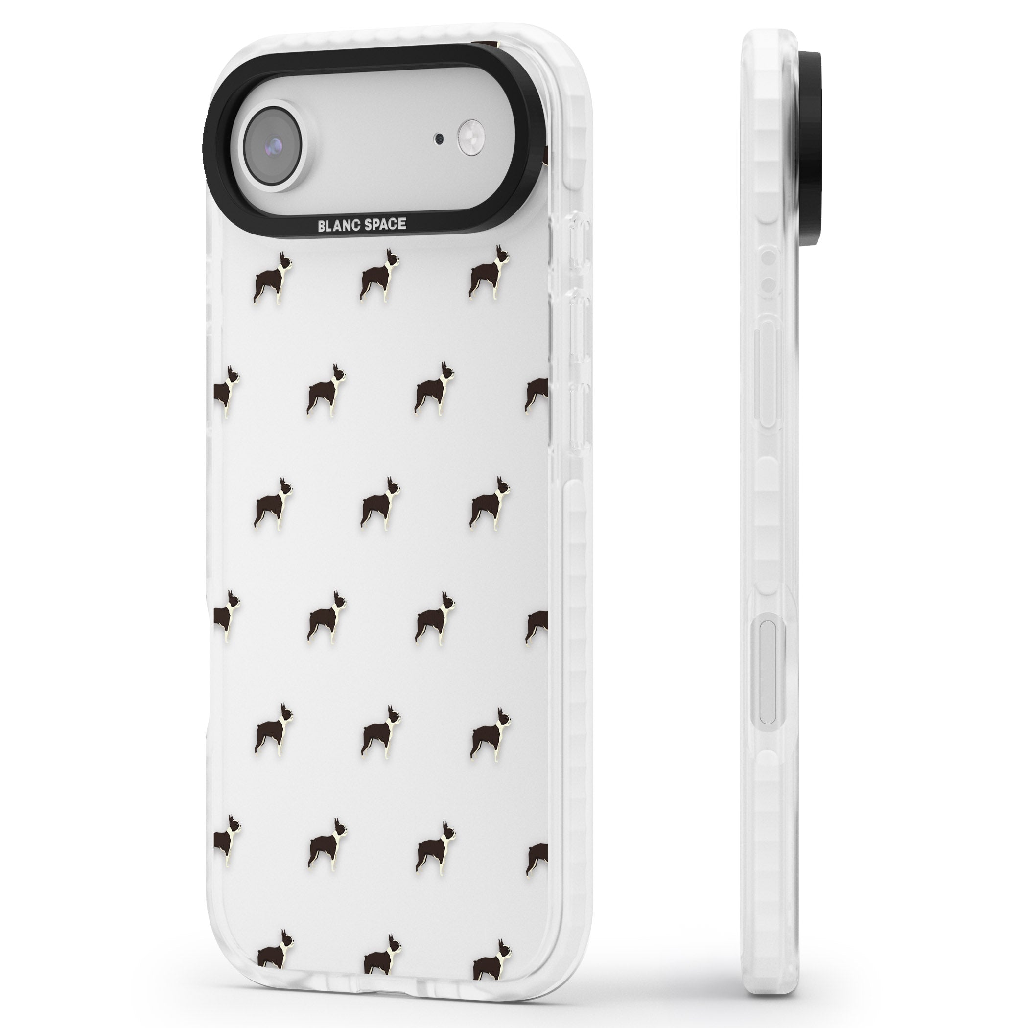 Boston Terrier Pattern iPhone 17 Air Impact Clear Phone Case Side Profile
