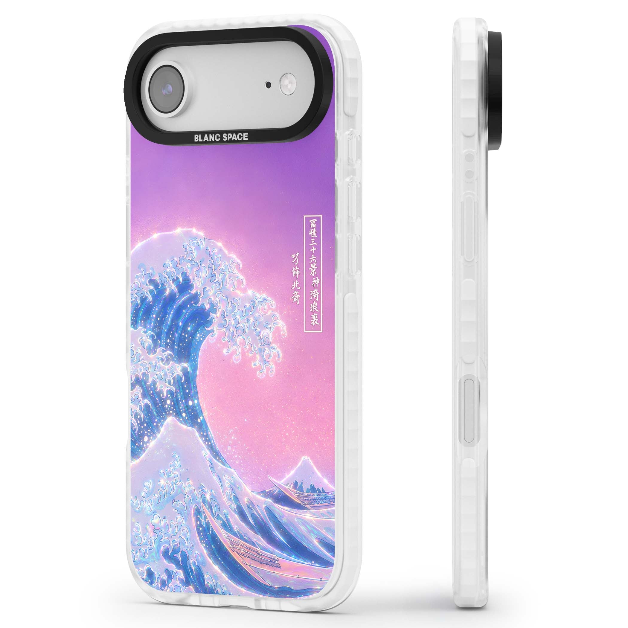 The Great Opal Wave Japanese iPhone case featuring Hokusai's great wave in iridescent pastels with lilac sky and Mou | Black Impact case for iPhone Air