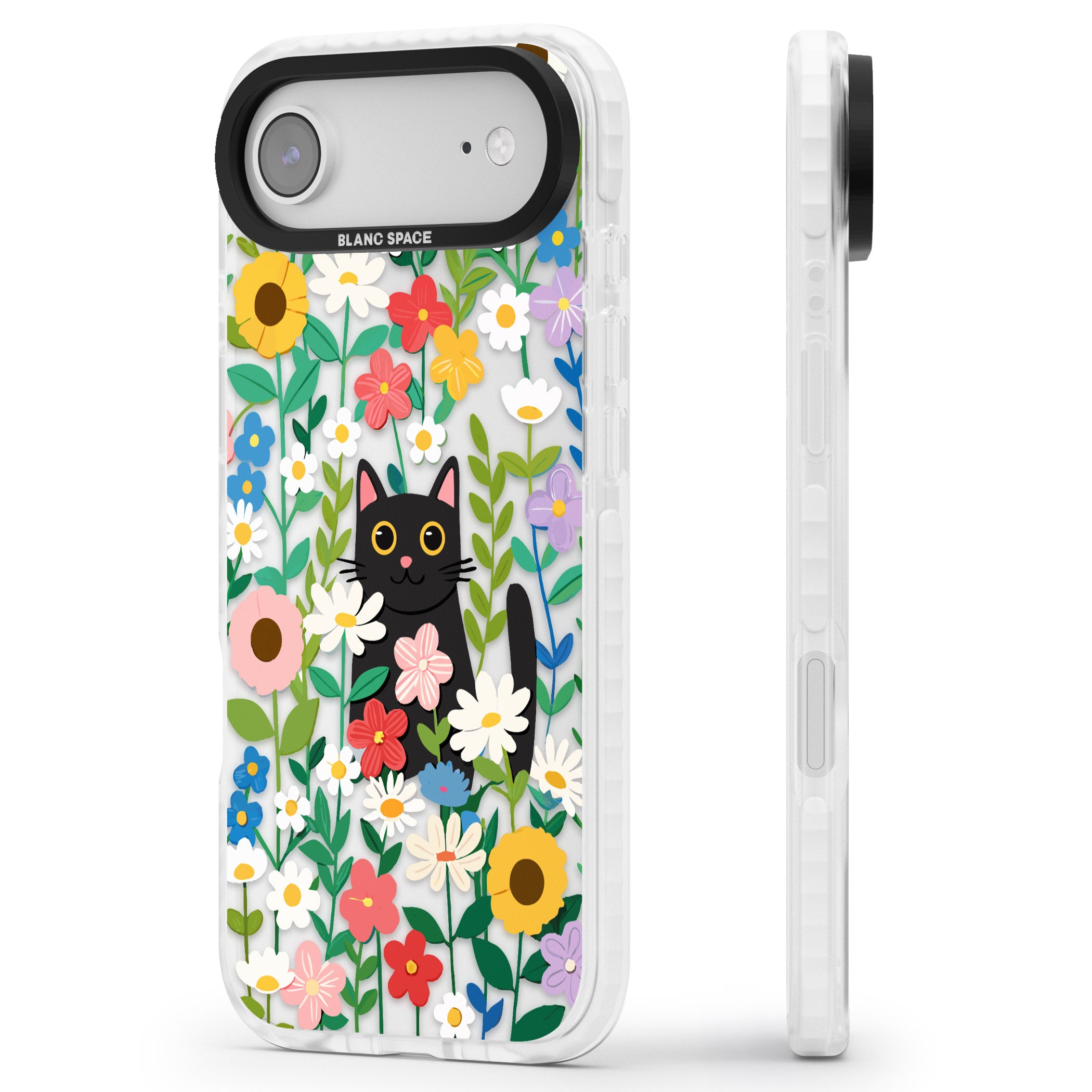 Whiskers & Wildflowers Cat iPhone 17 Air Impact Clear Phone Case Side Profile