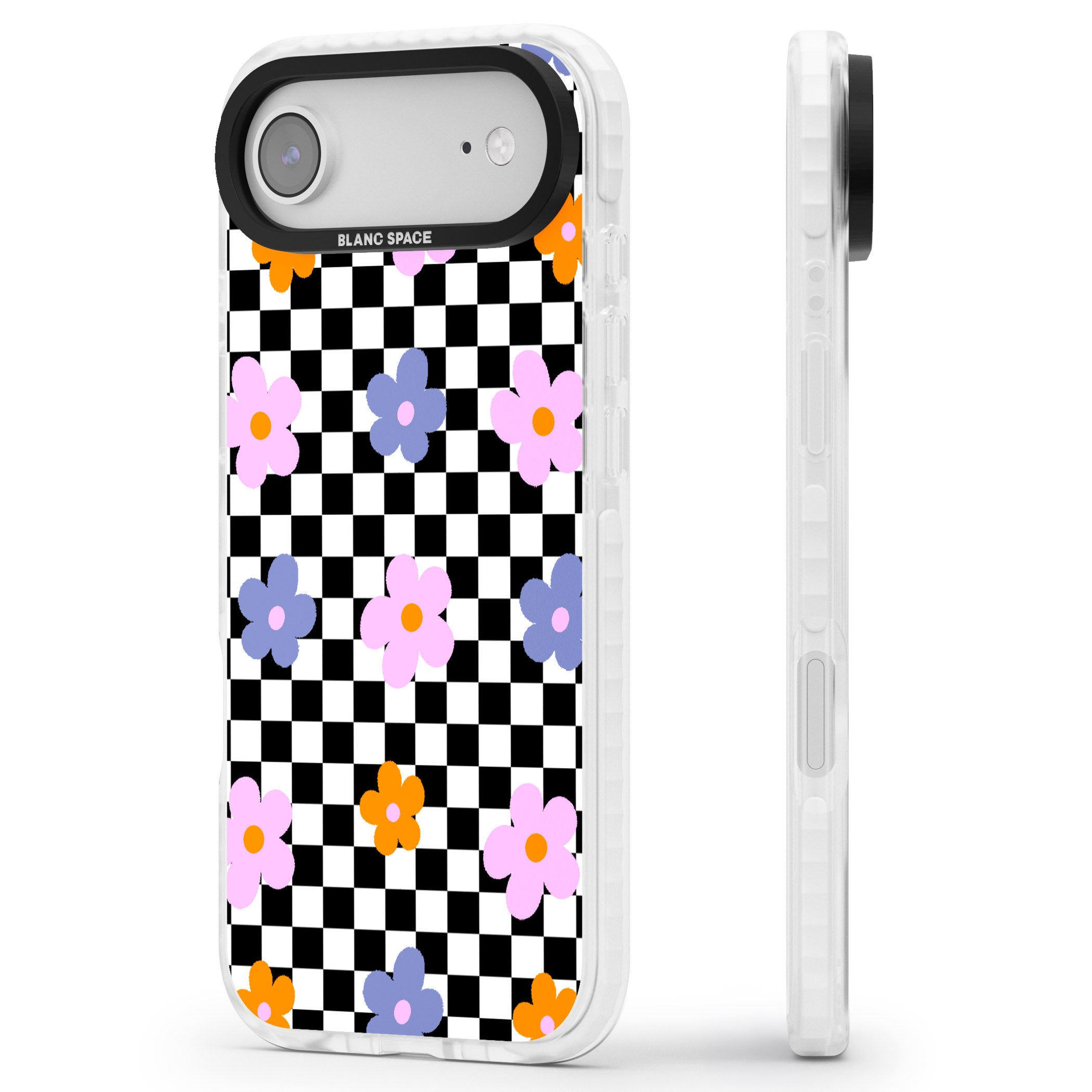 Checkered Blossom iPhone 17 Air Impact Clear Phone Case Side Profile