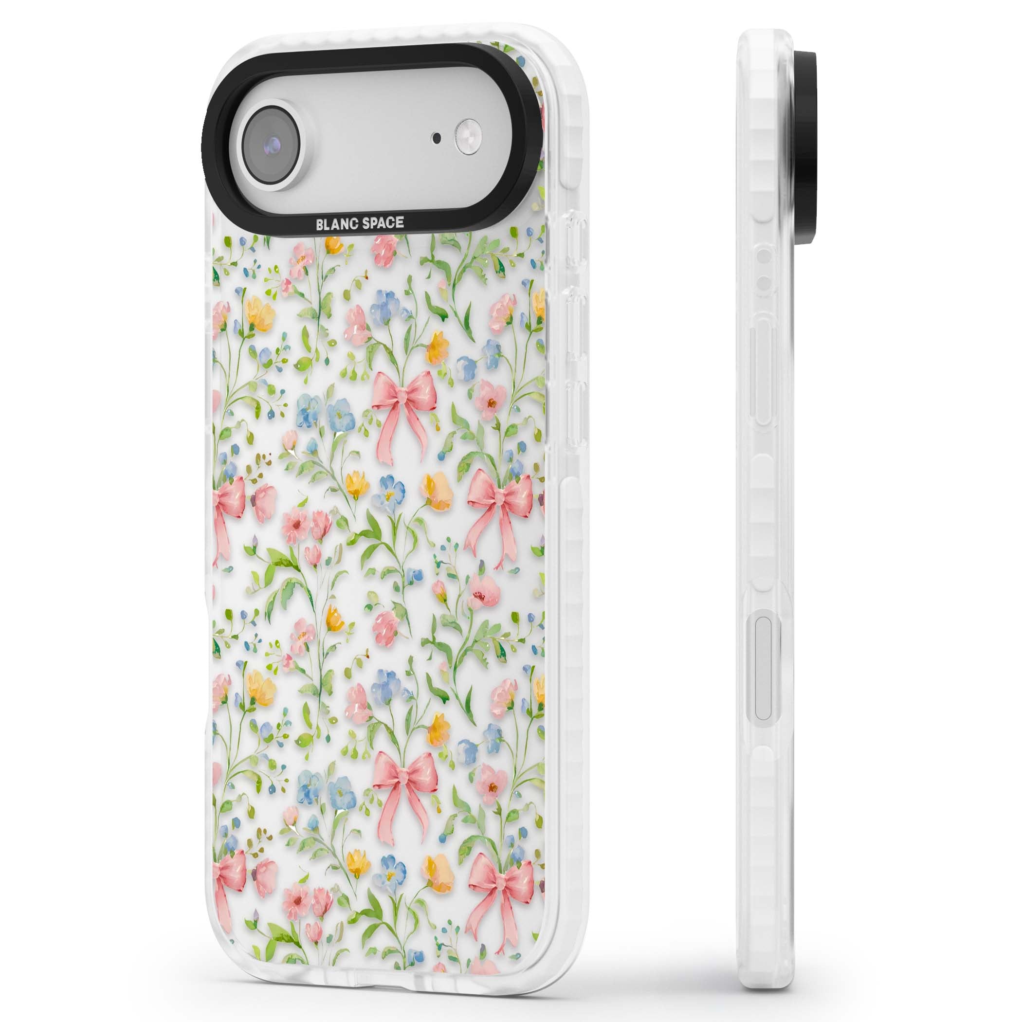 Ribbons & Wildflowers cottagecore iPhone case featuring watercolor wildflowers, pink satin bows, and delicate spring blooms o | Black Impact case for iPhone Air