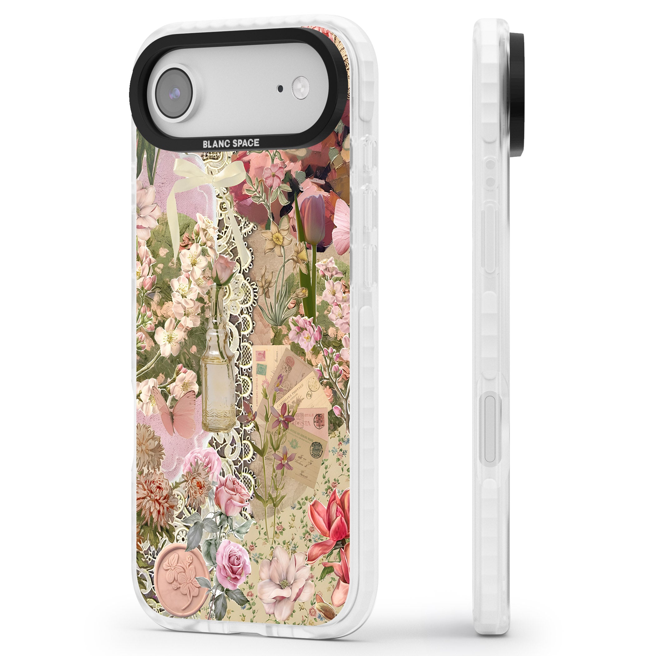 Soft Pink Flower Collage iPhone 17 Air Impact Clear Phone Case Side Profile