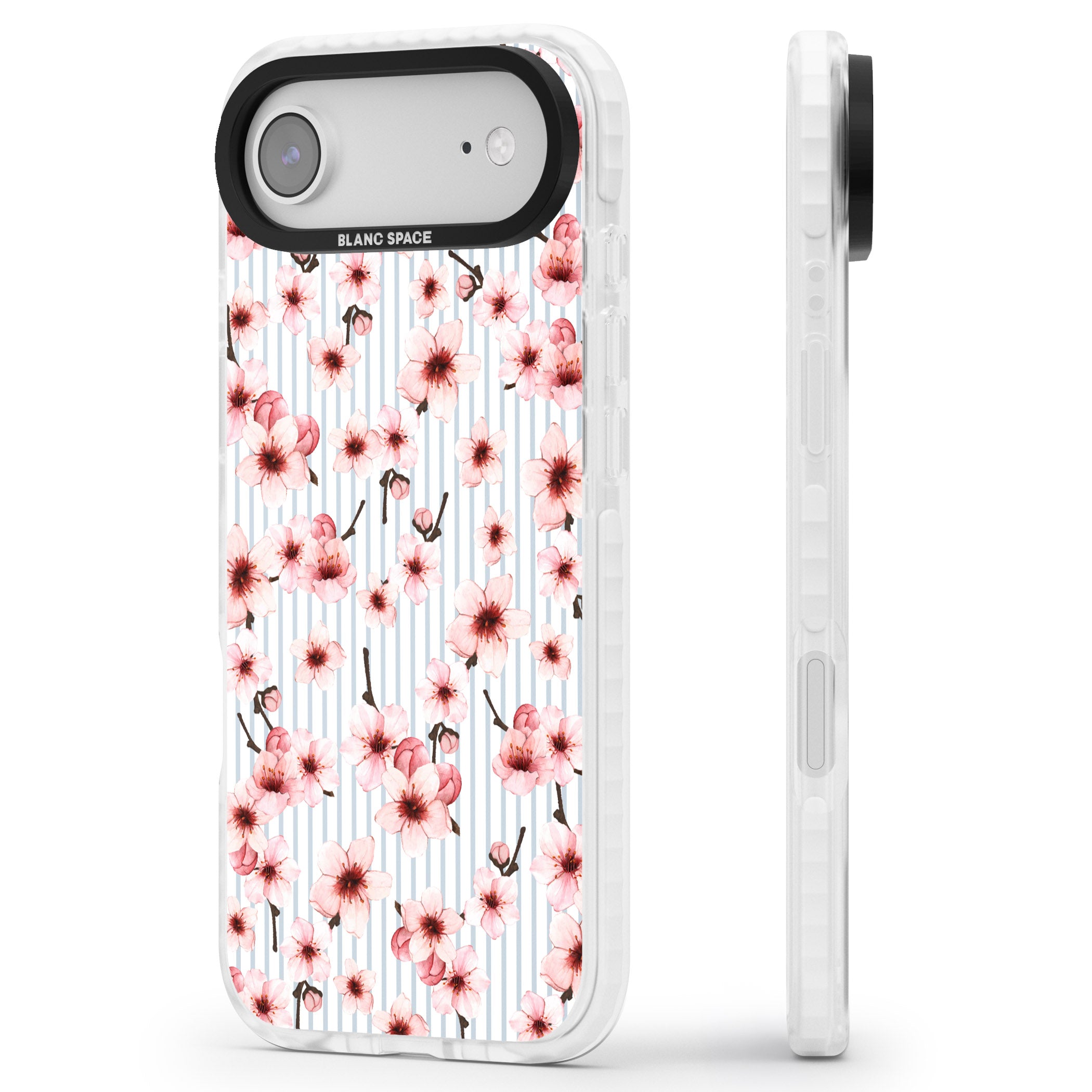 Cherry Blossoms Striped iPhone 17 Air Impact Clear Phone Case Side Profile