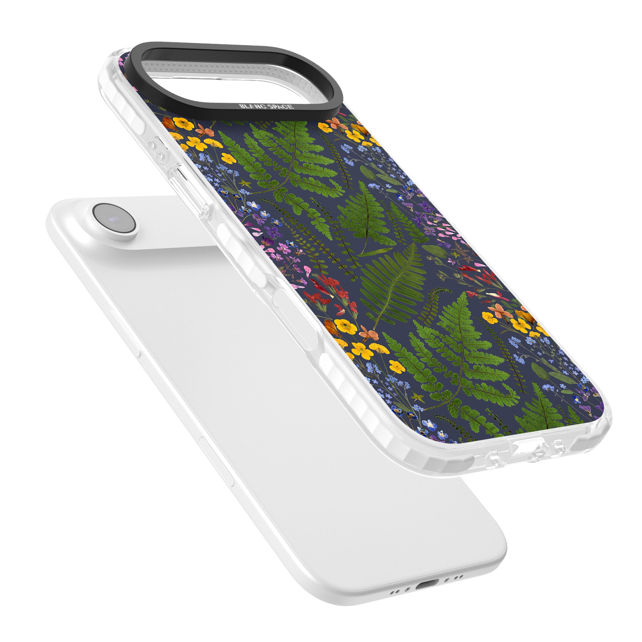 Busy Floral And Fern Design Navy iPhone 17 Air Impact Clear Phone Case Colours
