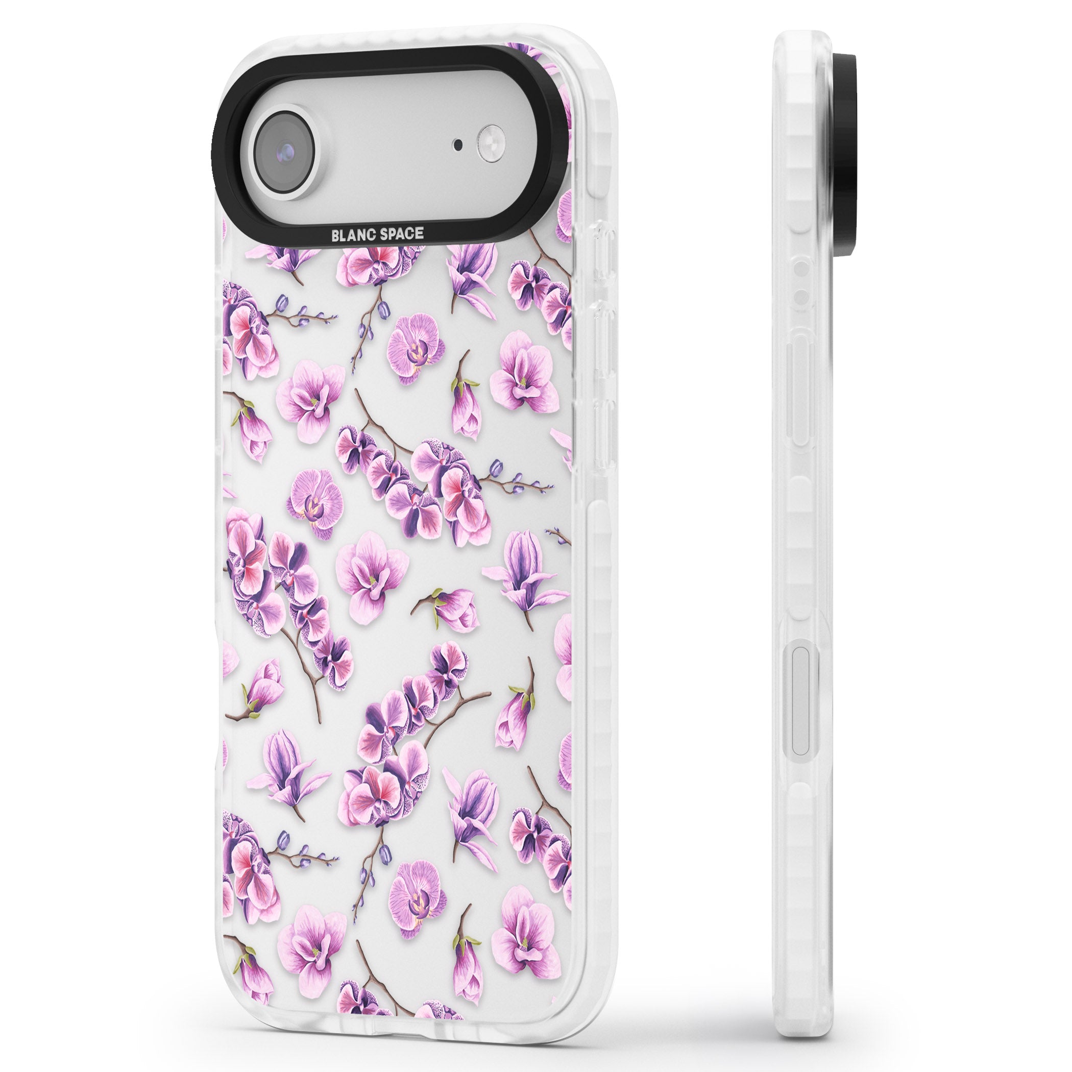 Purple Orchids Floral iPhone 17 Air Impact Clear Phone Case Side Profile