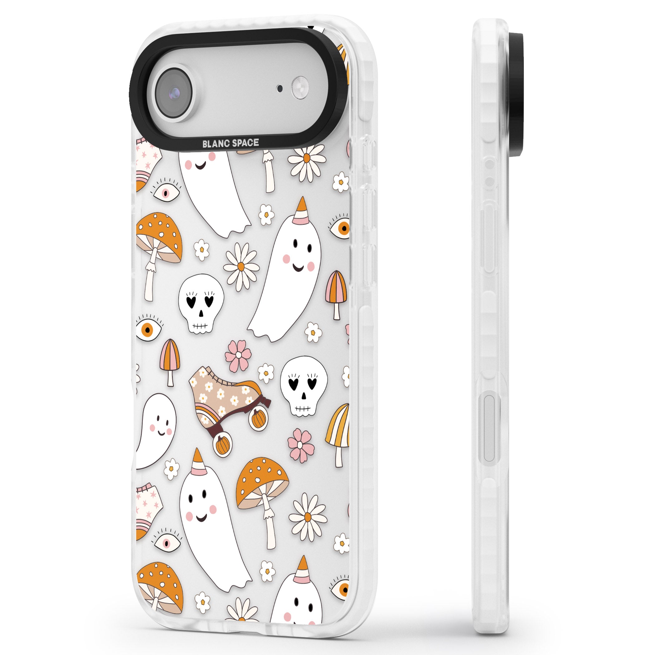 Cute Ghost And Skulls Pattern iPhone 17 Air Impact Clear Phone Case Side Profile