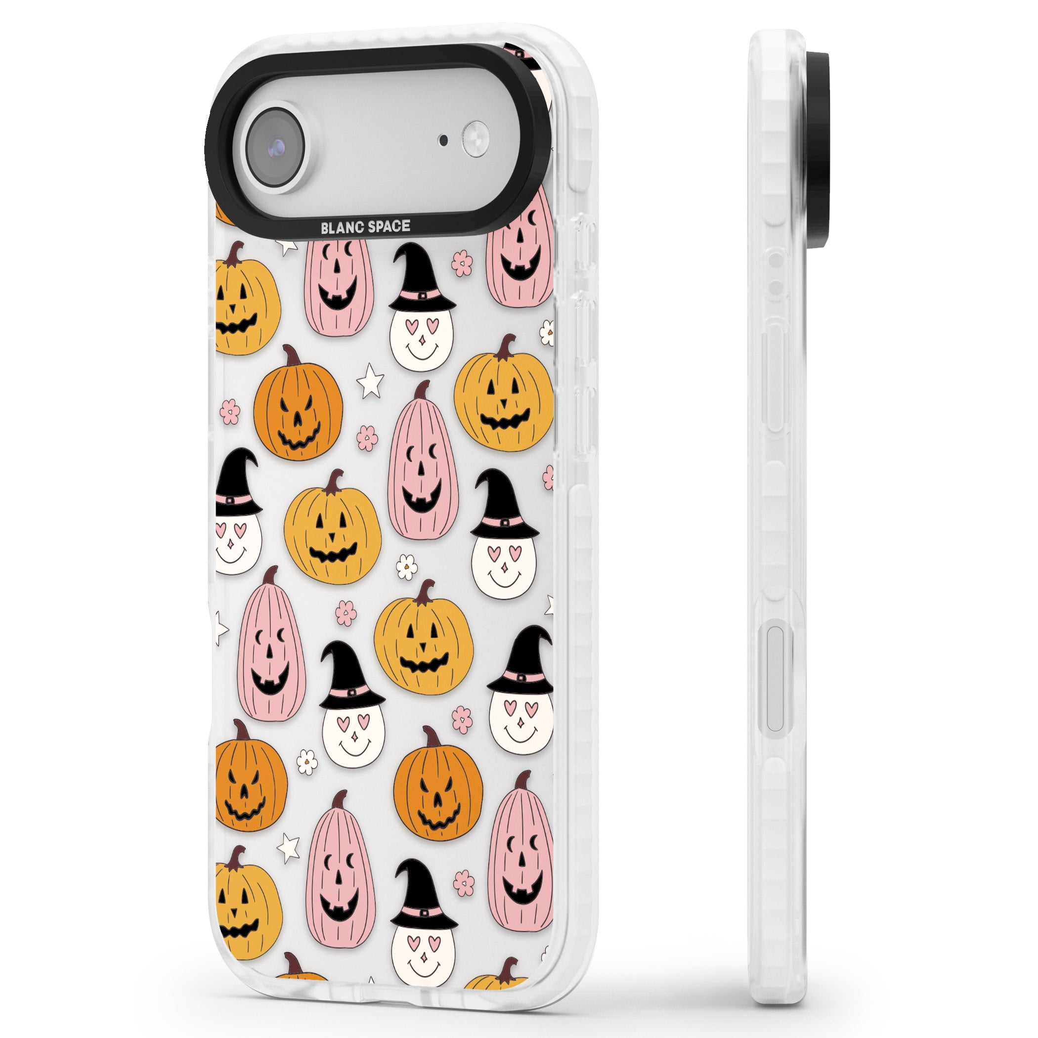 Witches And Pumpkins Pattern iPhone 17 Air Impact Clear Phone Case Side Profile