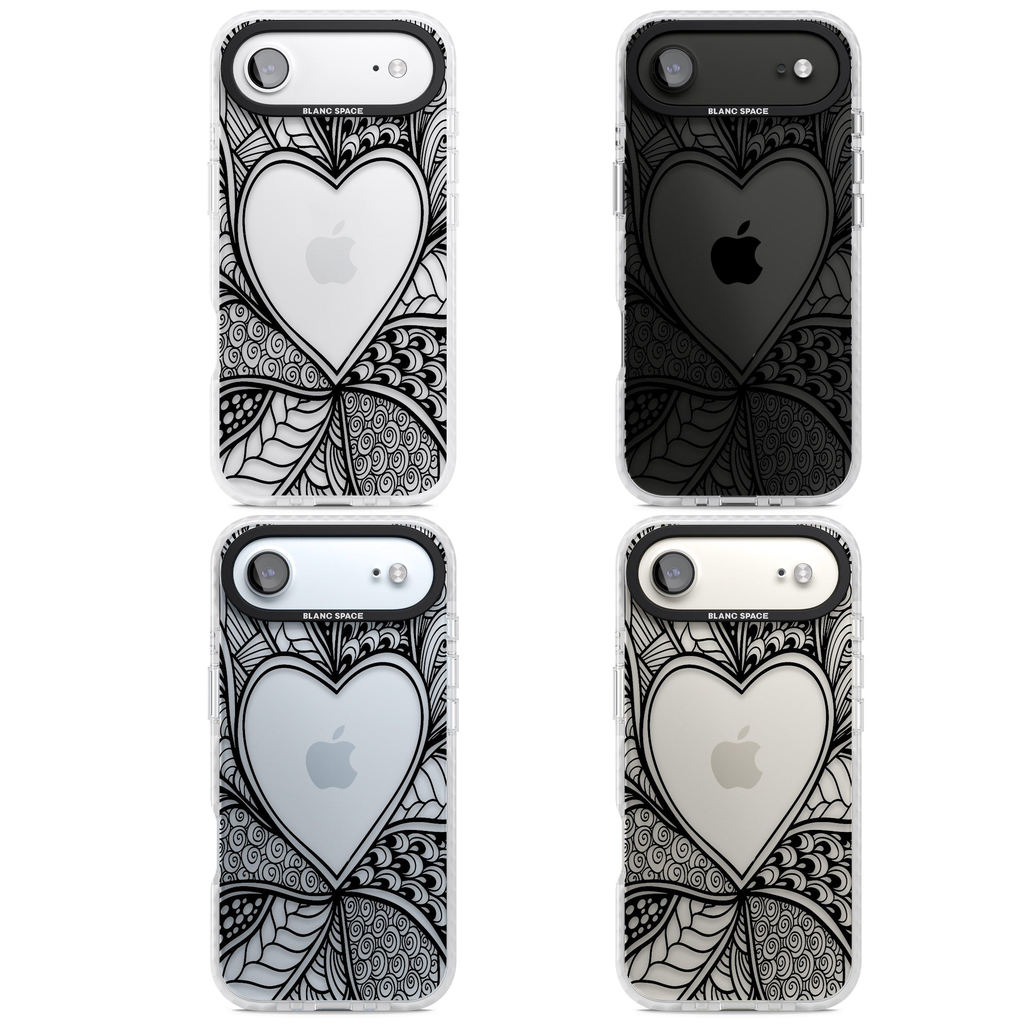 Black Henna Heart iPhone 17 Air Impact Clear Phone Case APT Impact Protection