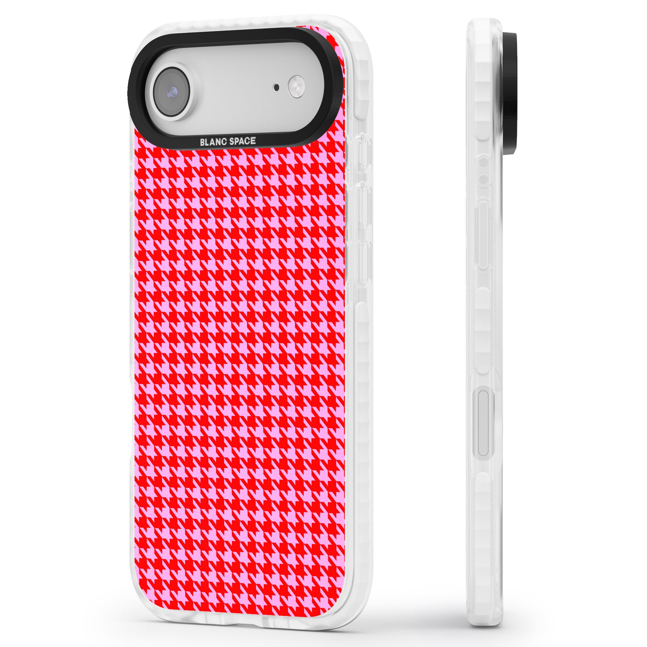 Neon Pink & Red Houndstooth iPhone 17 Air Impact Clear Phone Case Side Profile
