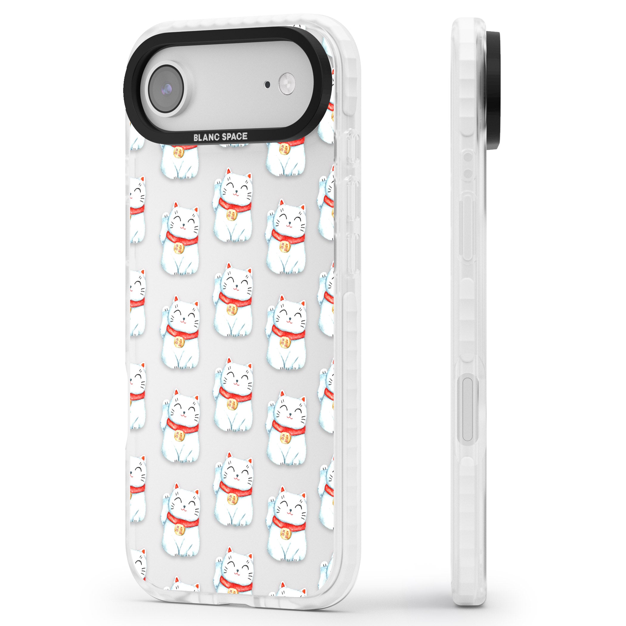 Lucky Cat Pattern iPhone 17 Air Impact Clear Phone Case Side Profile