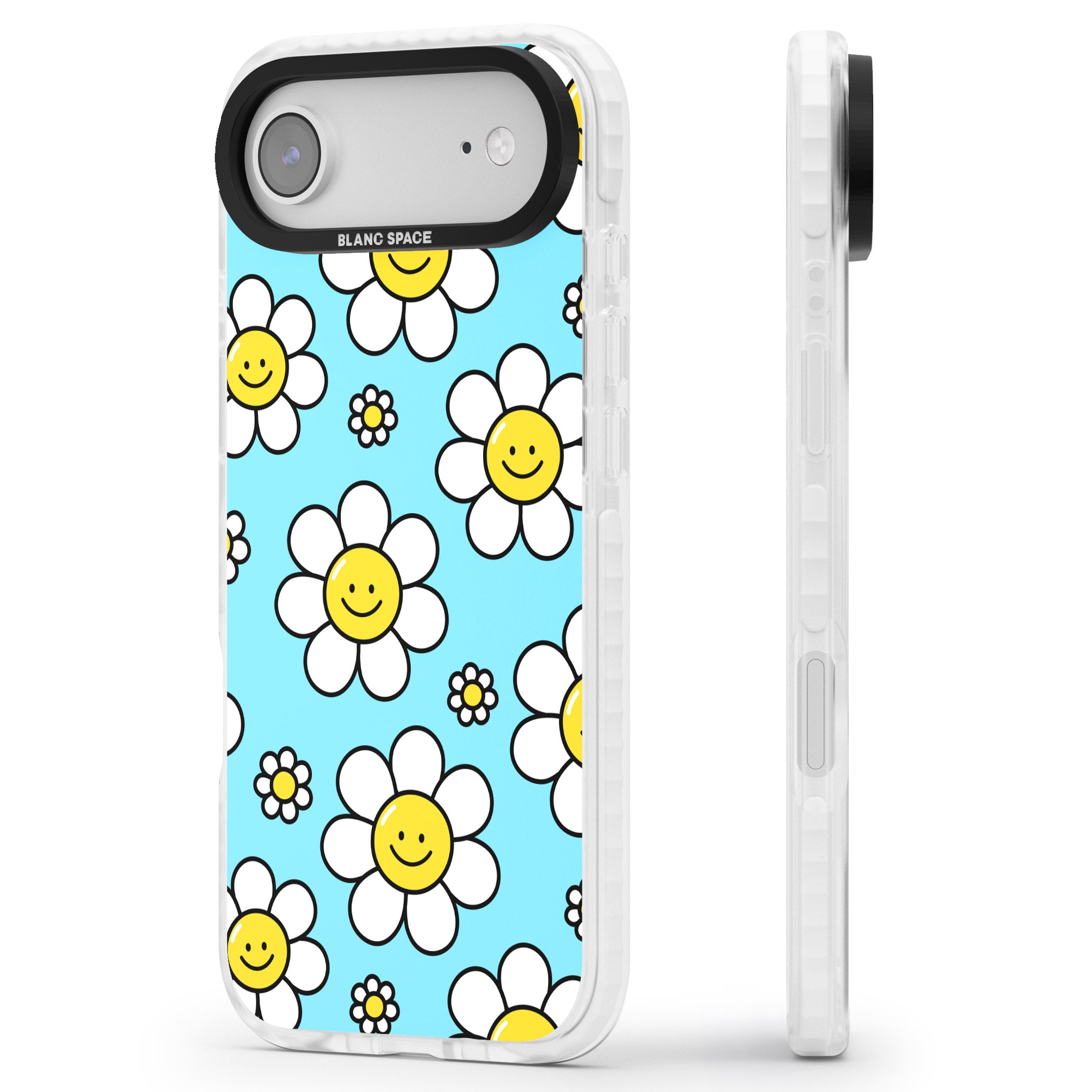 Daisy Faces Kawaii Pattern iPhone 17 Air Impact Clear Phone Case Side Profile