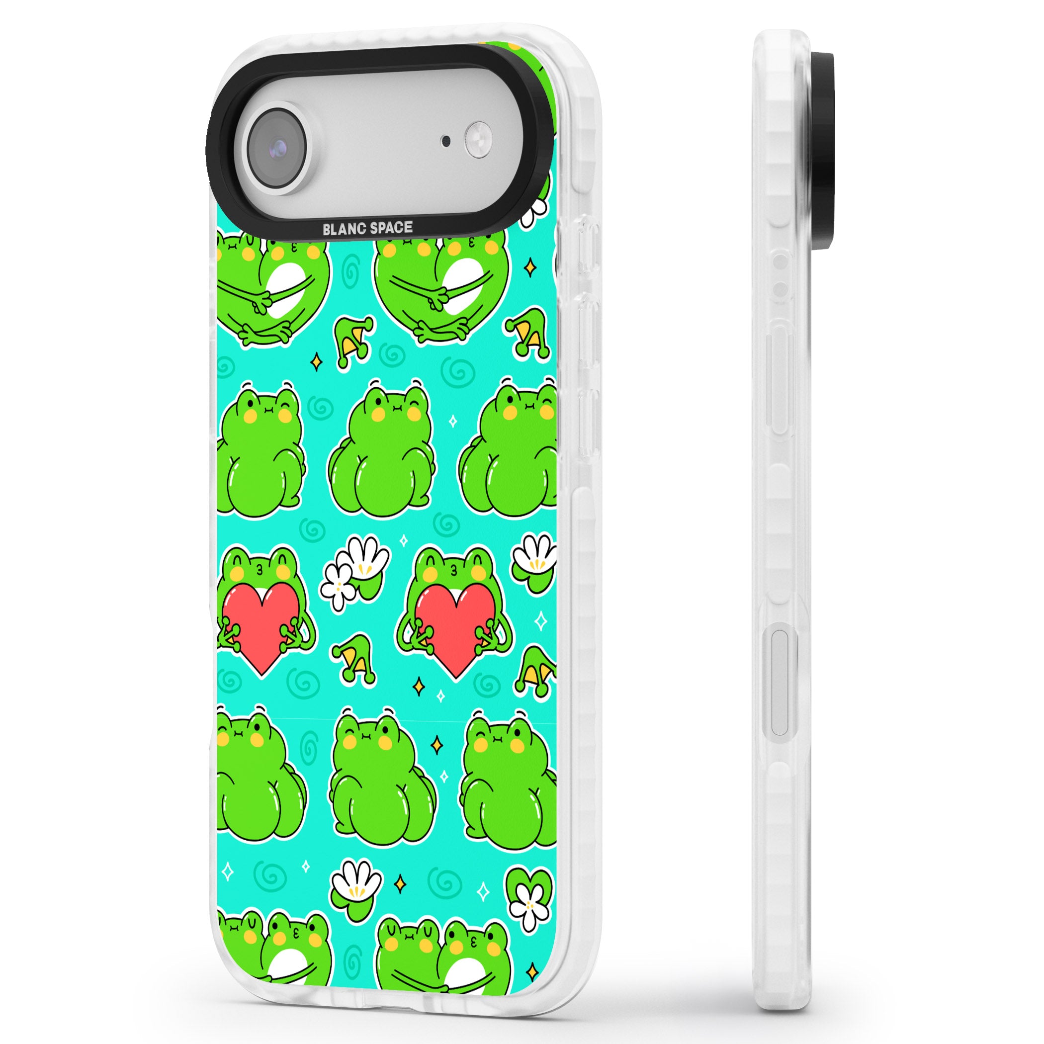 Frog Booty Kawaii Pattern iPhone 17 Air Impact Clear Phone Case Side Profile
