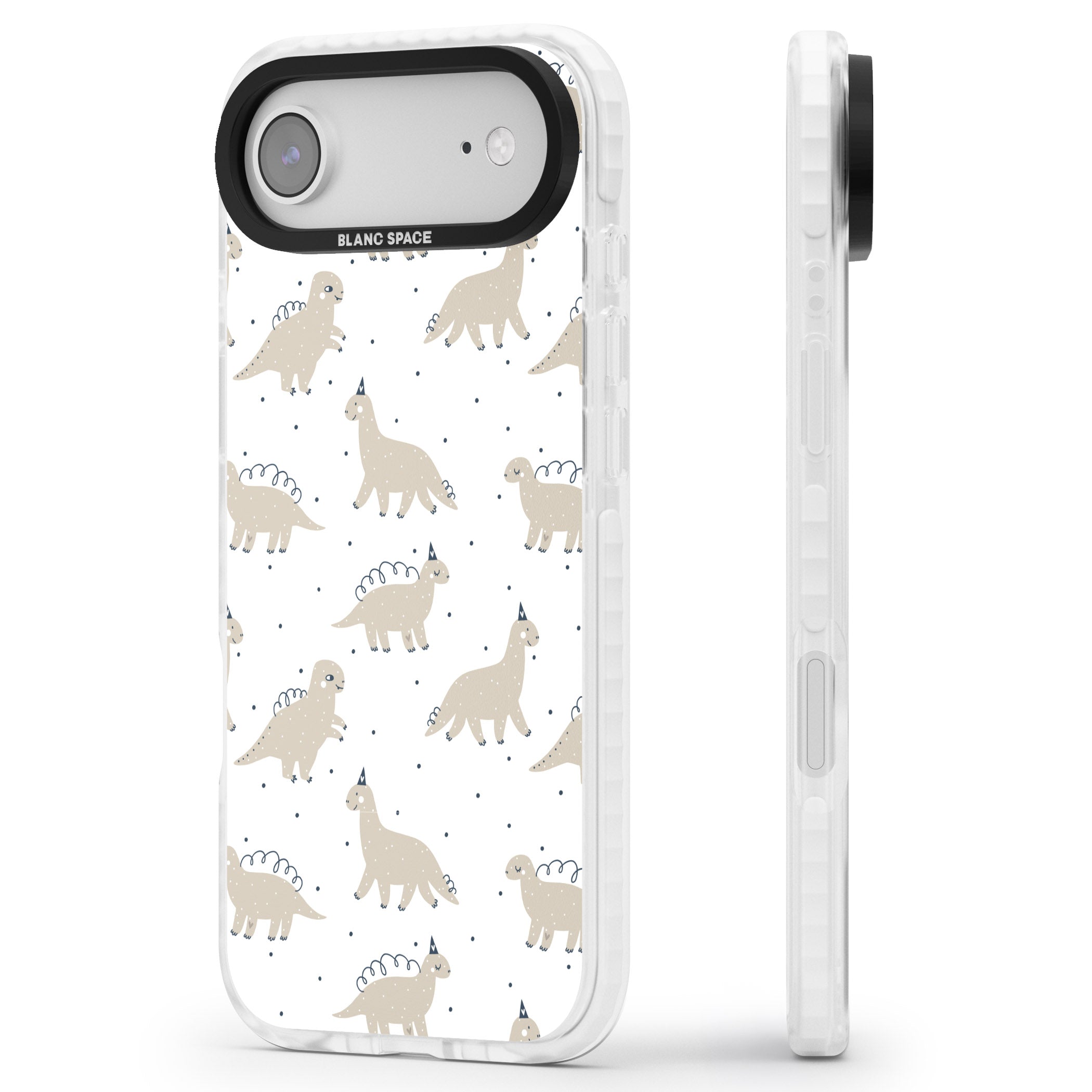 Party Dino Pattern iPhone 17 Air Impact Clear Phone Case Side Profile